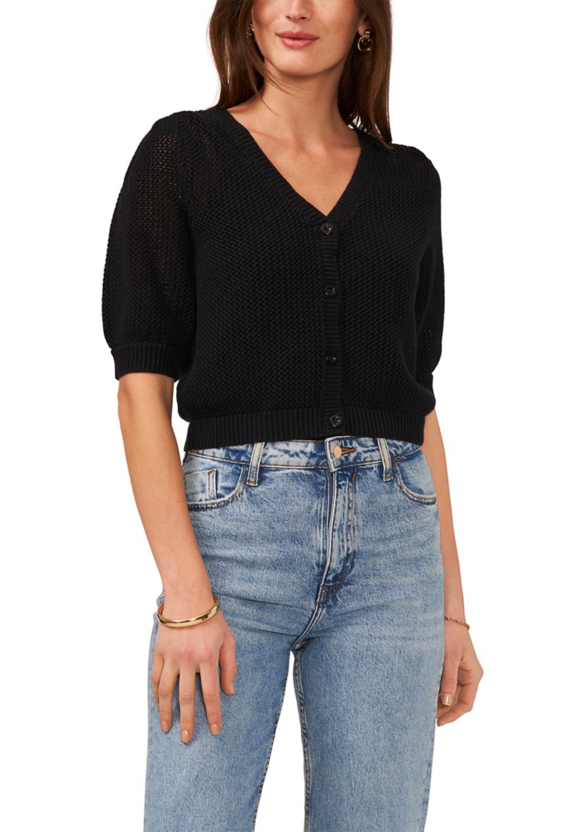 Womens V-Neck Pointelle Cardigan