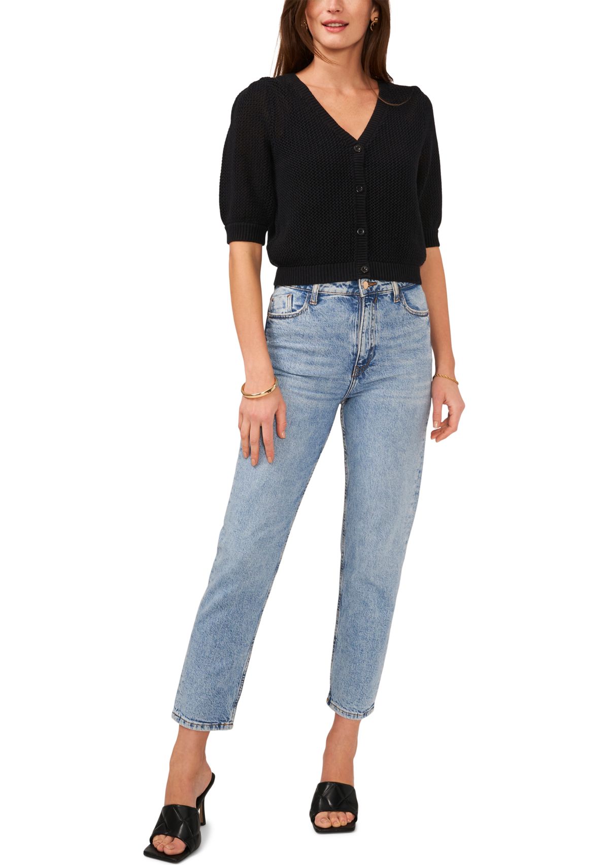 Womens V-Neck Pointelle Cardigan