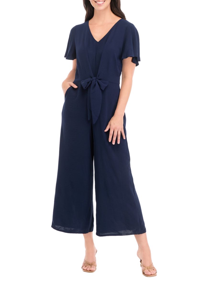Womens Short Sleeve Tie Waist Jumpsuit