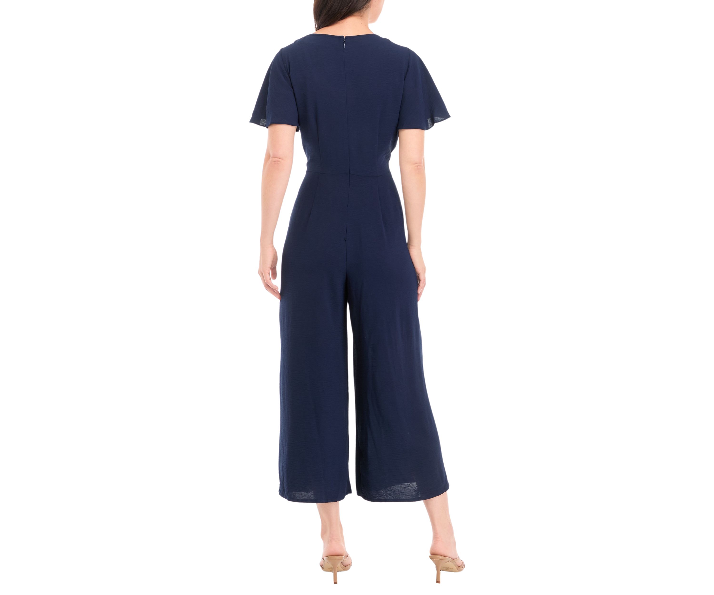 Womens Short Sleeve Tie Waist Jumpsuit