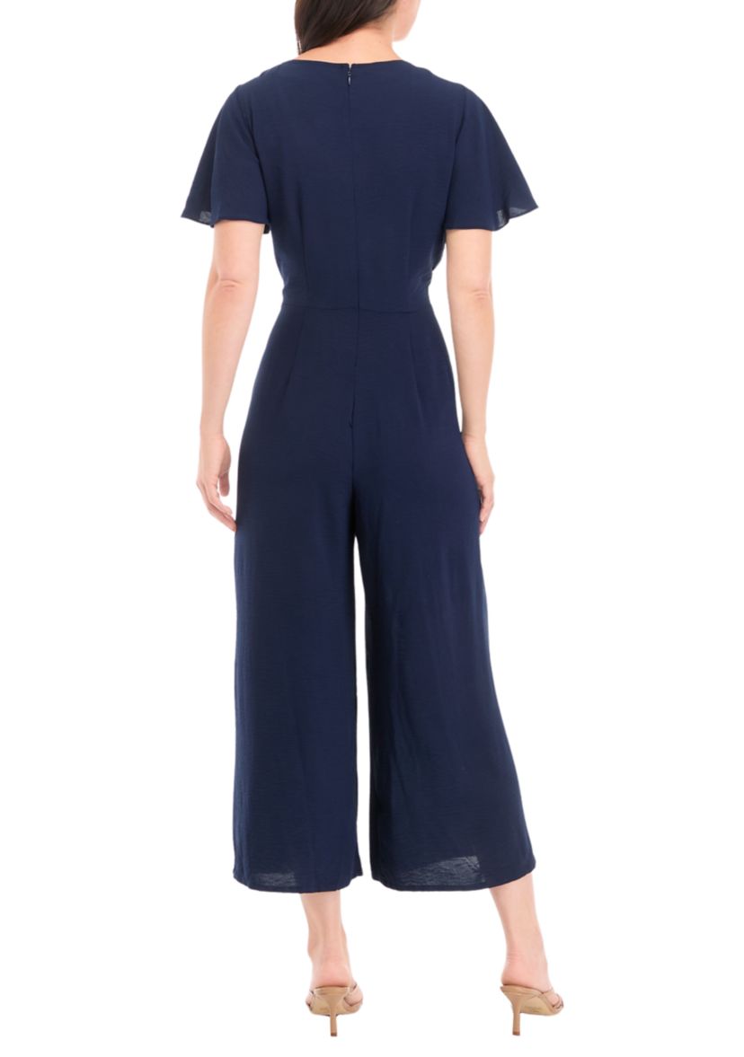 Womens Short Sleeve Tie Waist Jumpsuit
