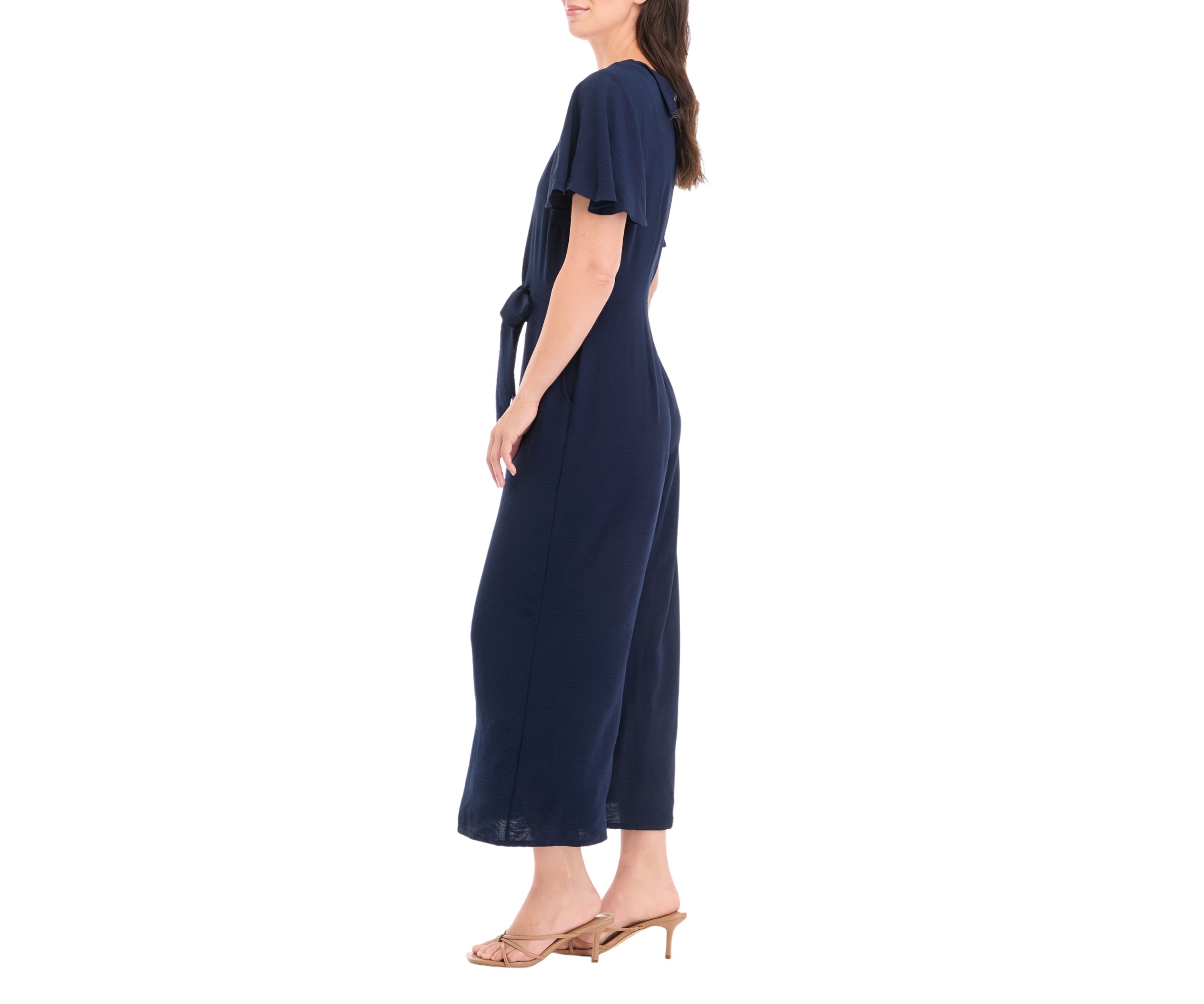 Womens Short Sleeve Tie Waist Jumpsuit