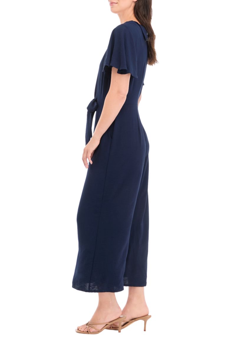 Womens Short Sleeve Tie Waist Jumpsuit