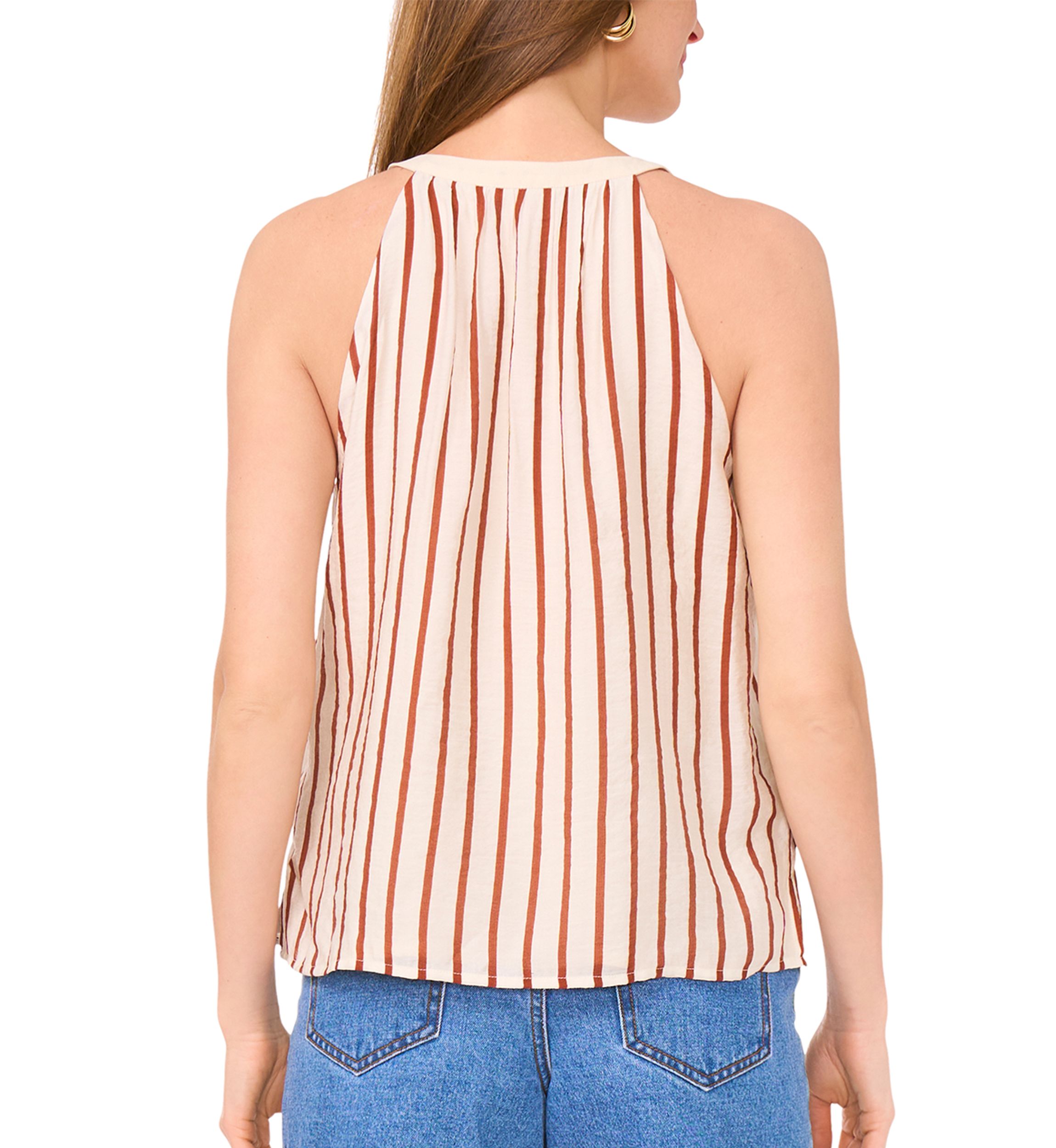 Womens Tie Neck Striped Blouse