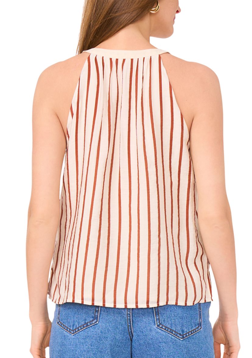 Womens Tie Neck Striped Blouse
