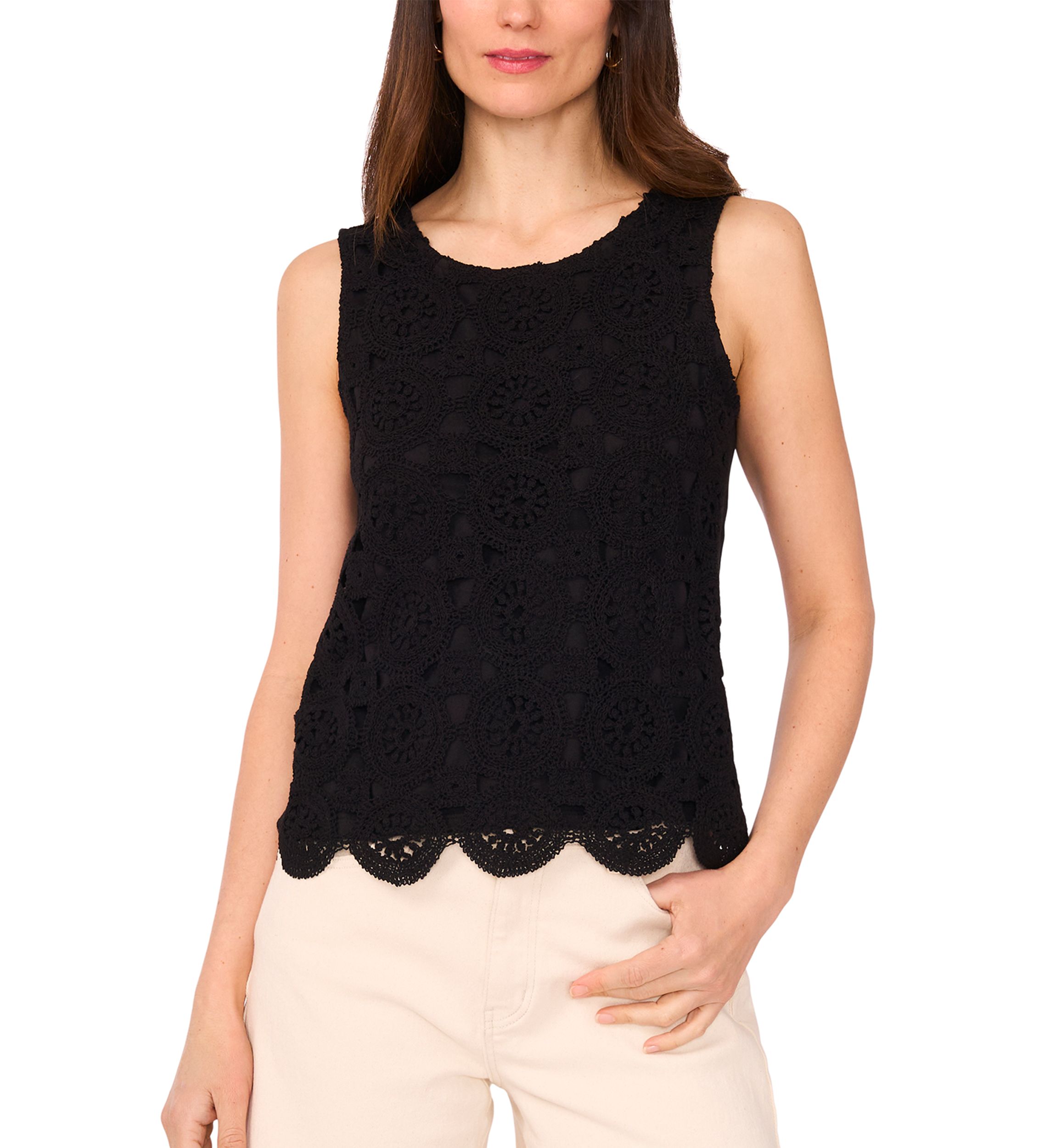Womens Sleeveless Circle Crochet Sweater 