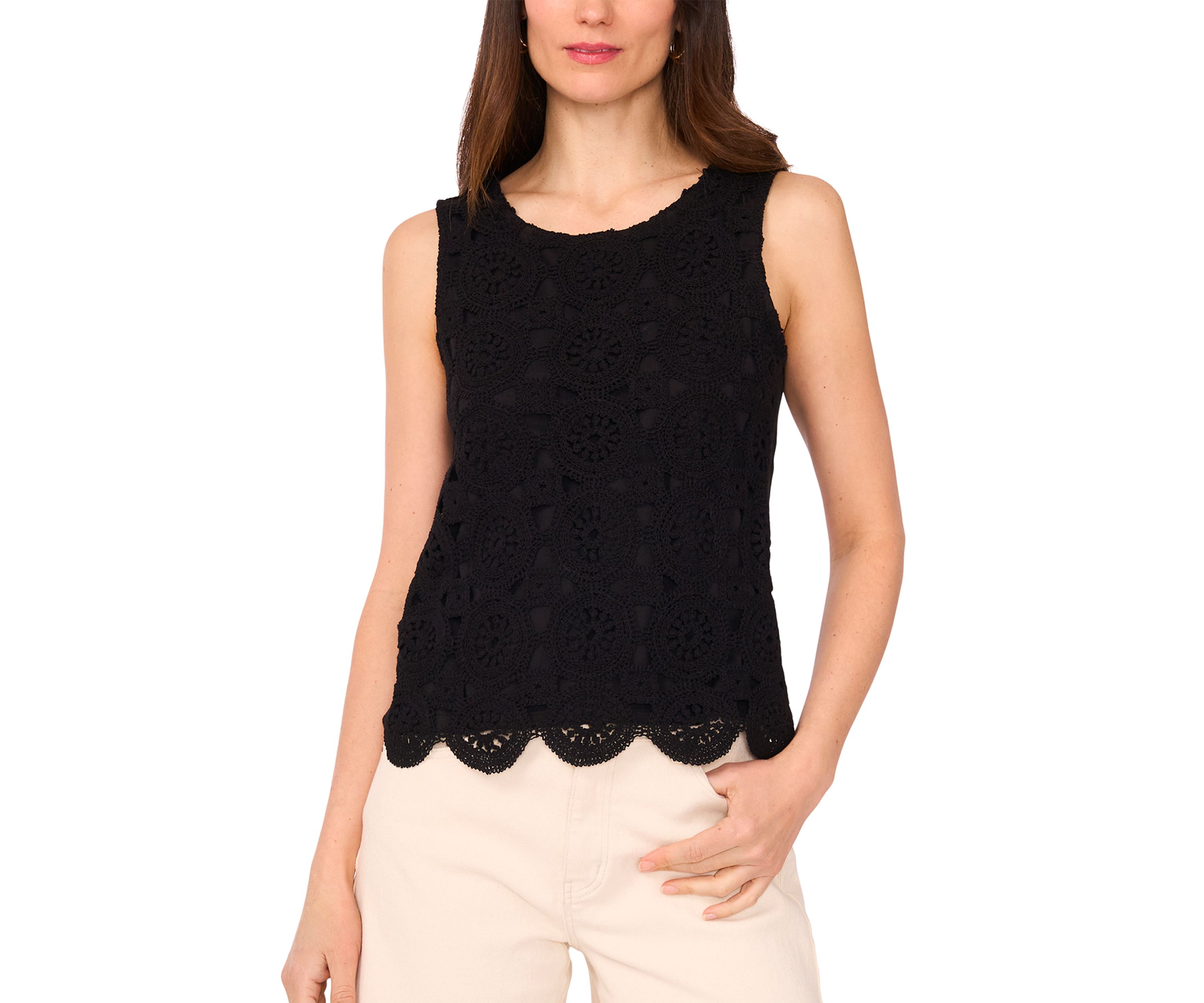 Womens Sleeveless Circle Crochet Sweater 