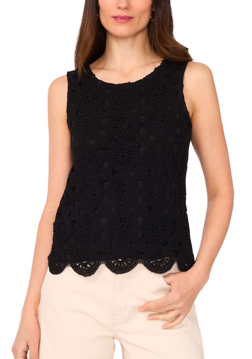 Womens Sleeveless Circle Crochet Sweater 