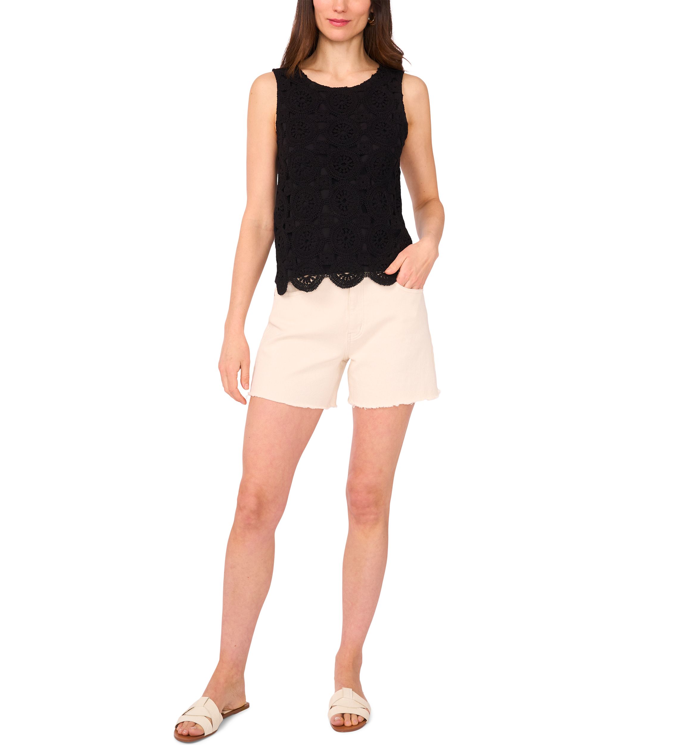 Womens Sleeveless Circle Crochet Sweater 