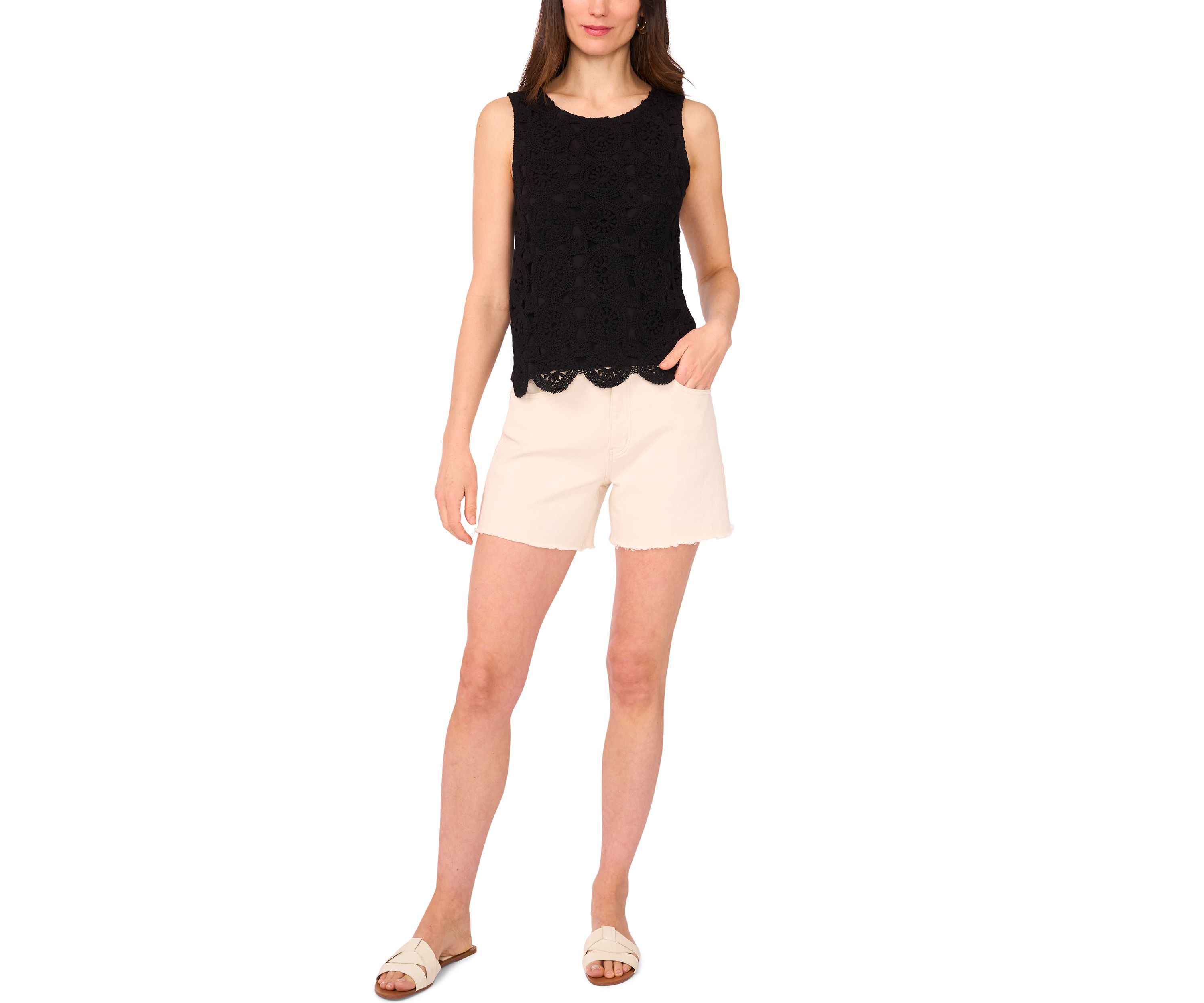 Womens Sleeveless Circle Crochet Sweater 