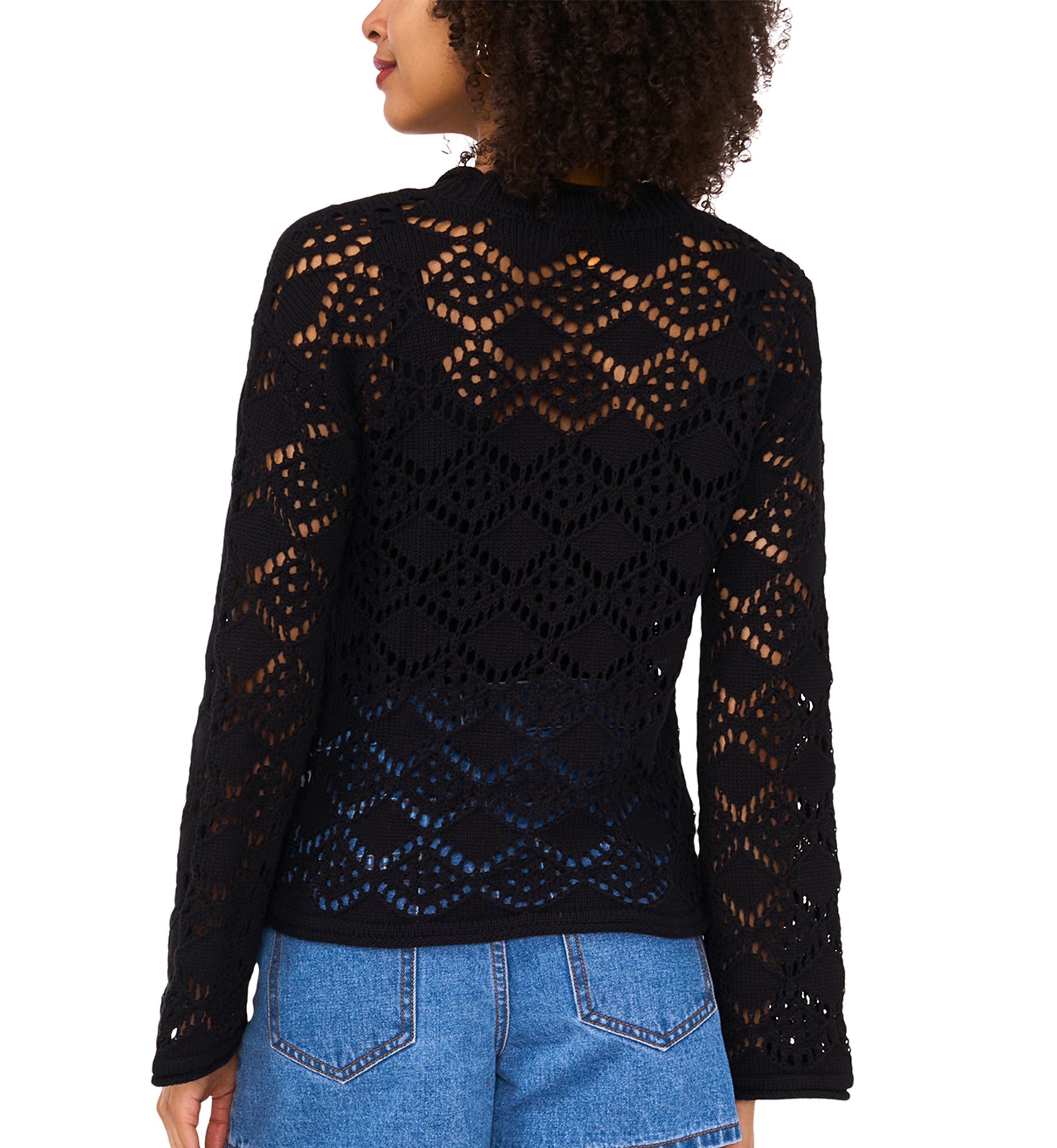 Womens Long Sleeve V-Neck Button Crochet Cardigan