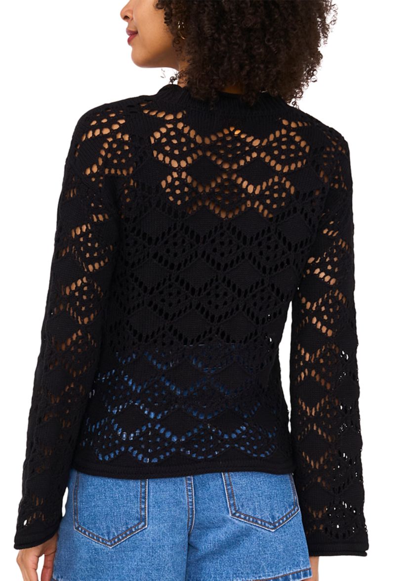 Womens Long Sleeve V-Neck Button Crochet Cardigan