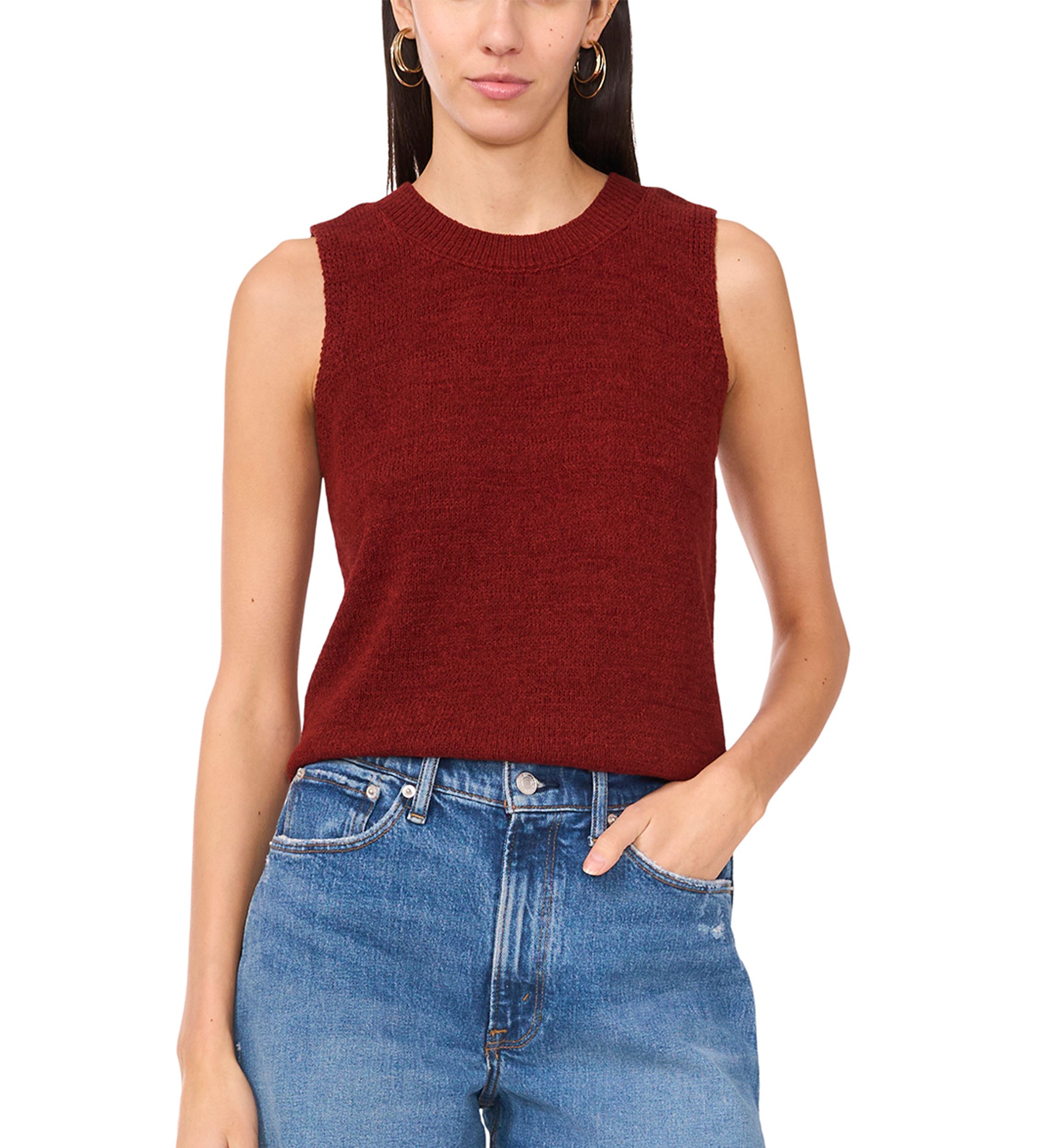 Womens Sleeveless Crew Neck Sweater