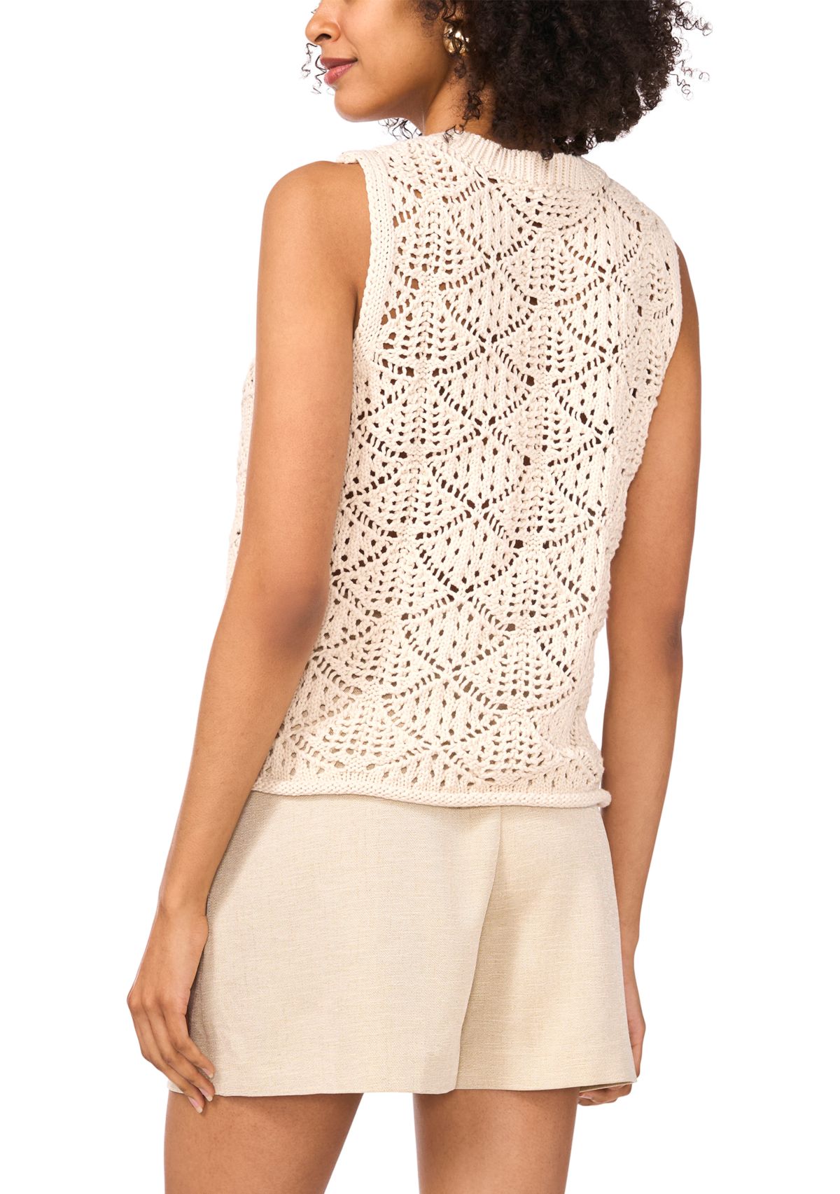 Womens Sleeveless Crochet Knit Sweater