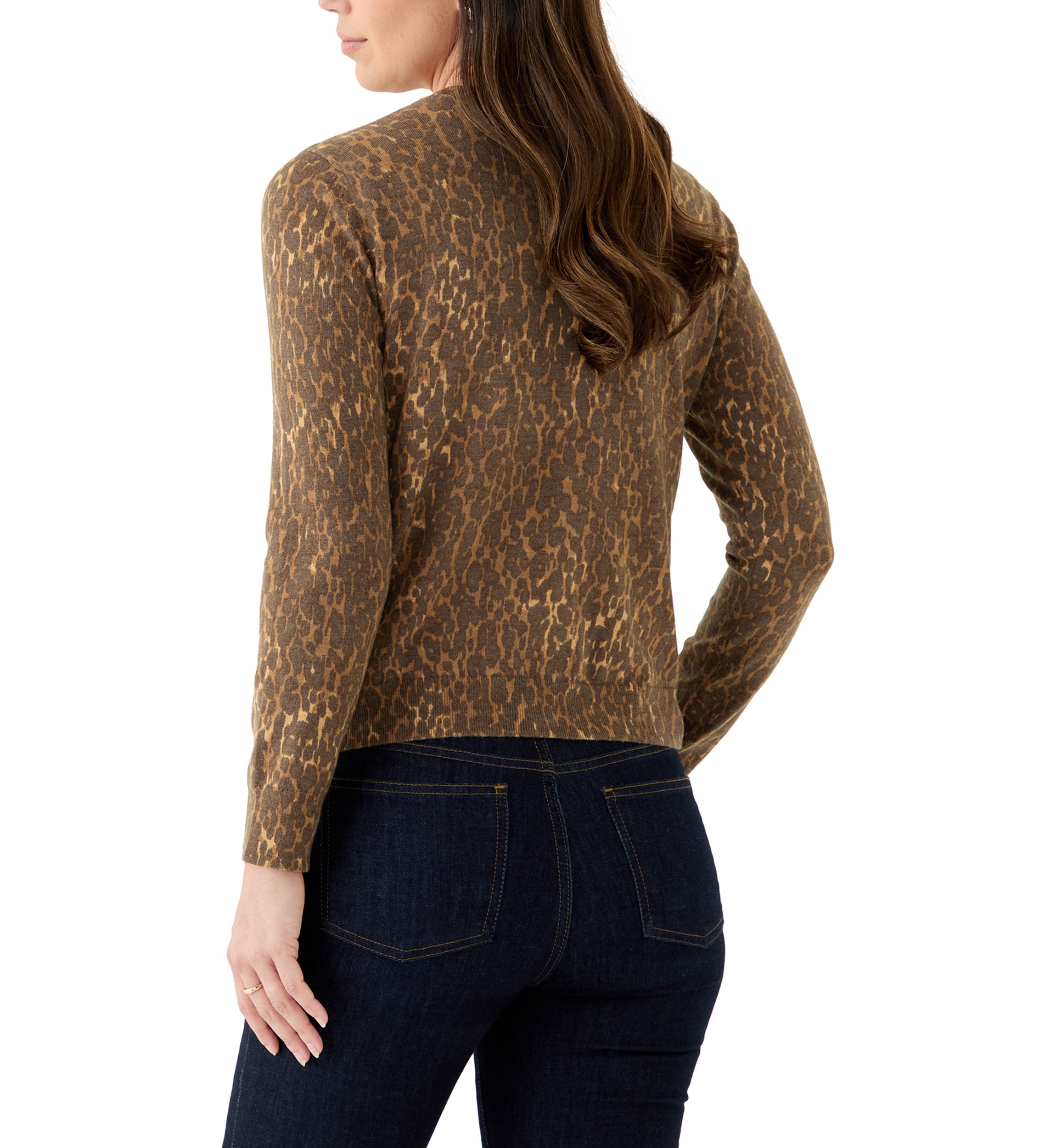 Womens Button Front Animal Print Cardigan 