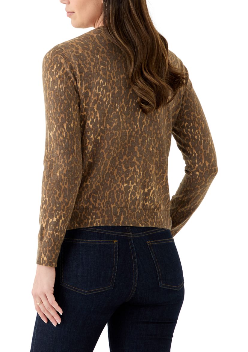 Womens Button Front Animal Print Cardigan 