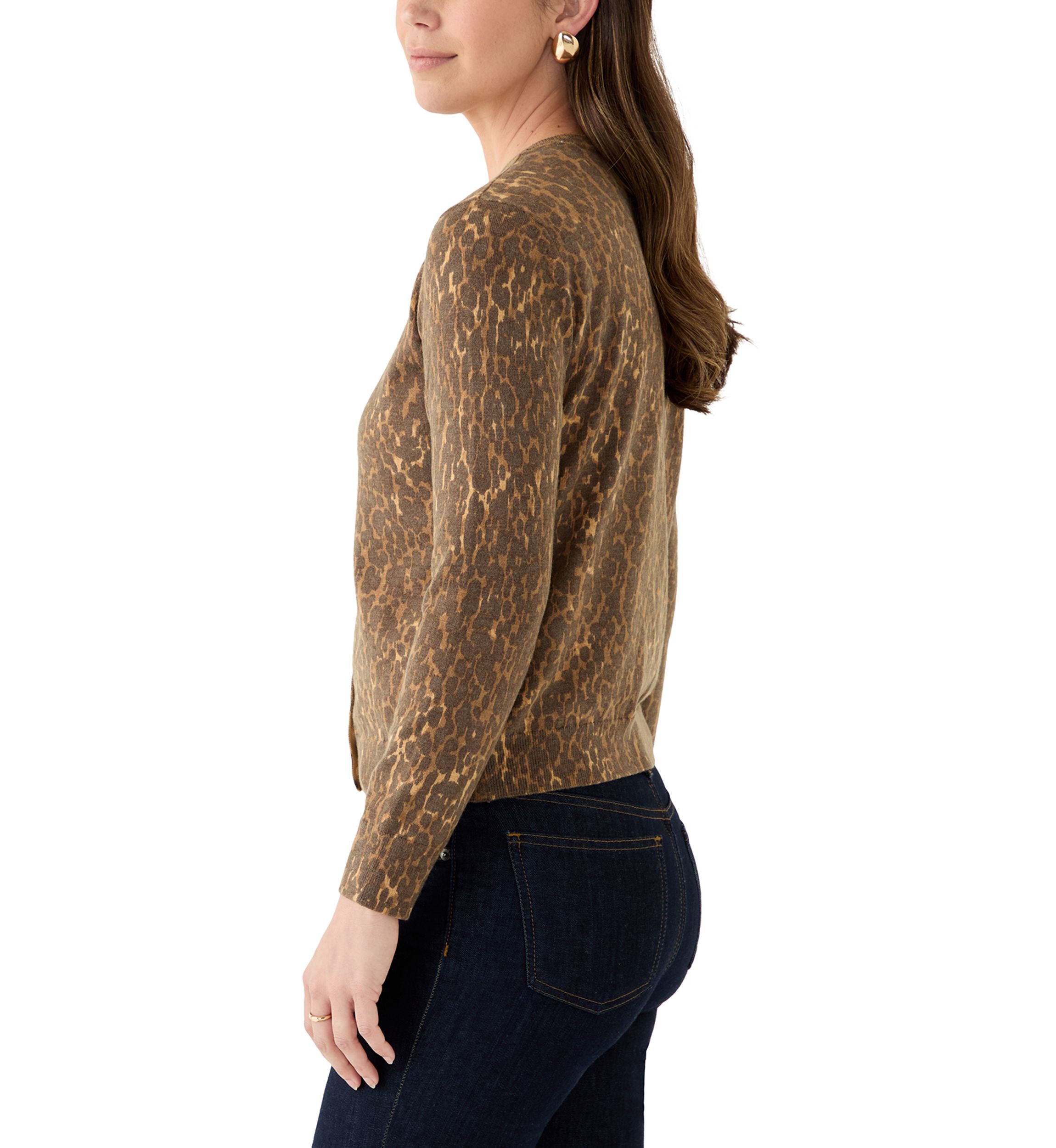 Womens Button Front Animal Print Cardigan 
