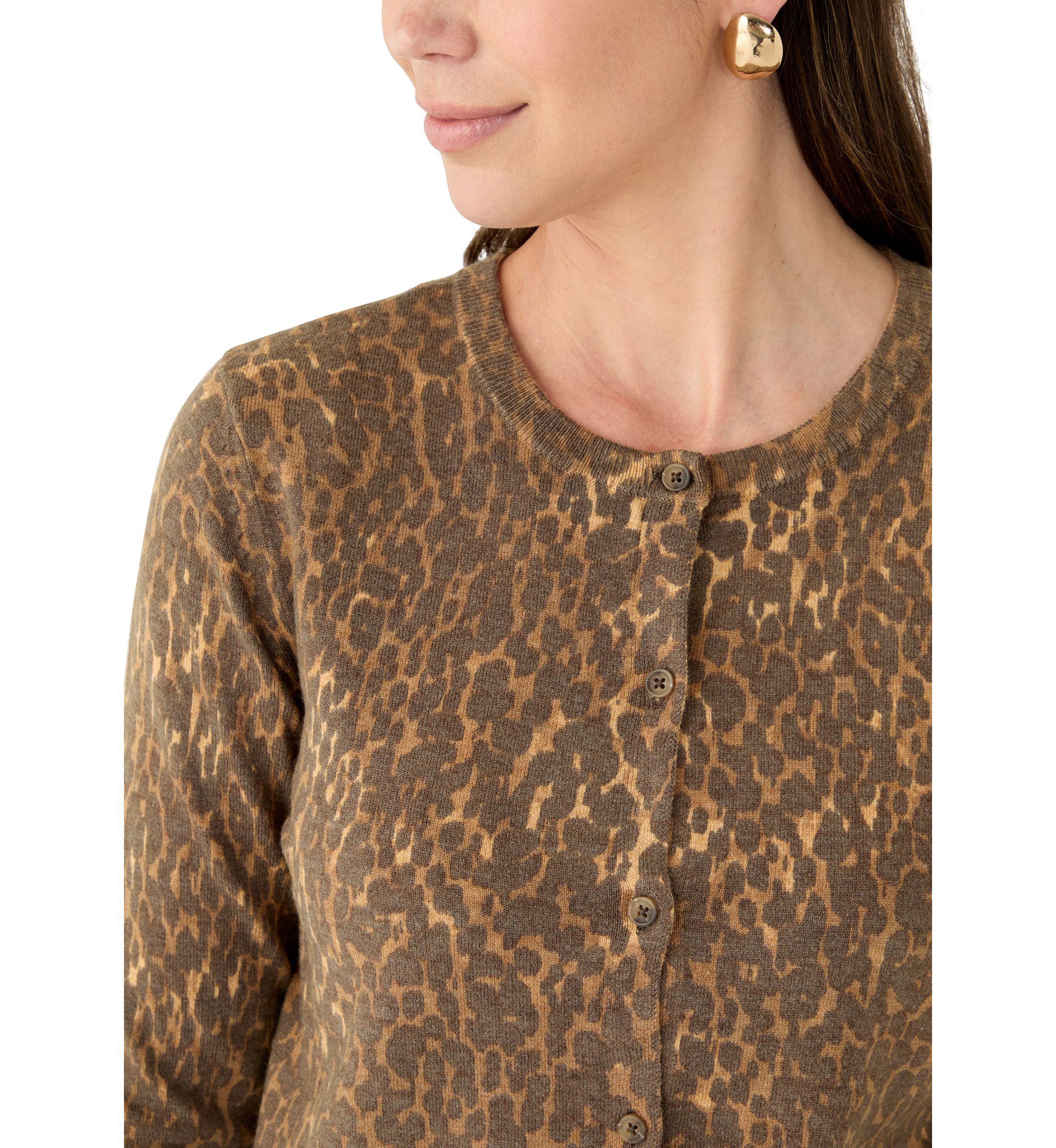 Womens Button Front Animal Print Cardigan 