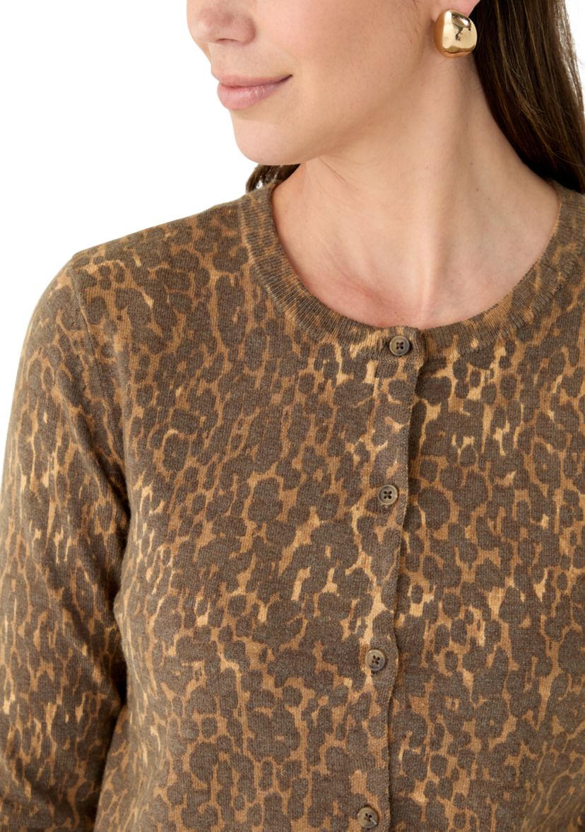 Womens Button Front Animal Print Cardigan 