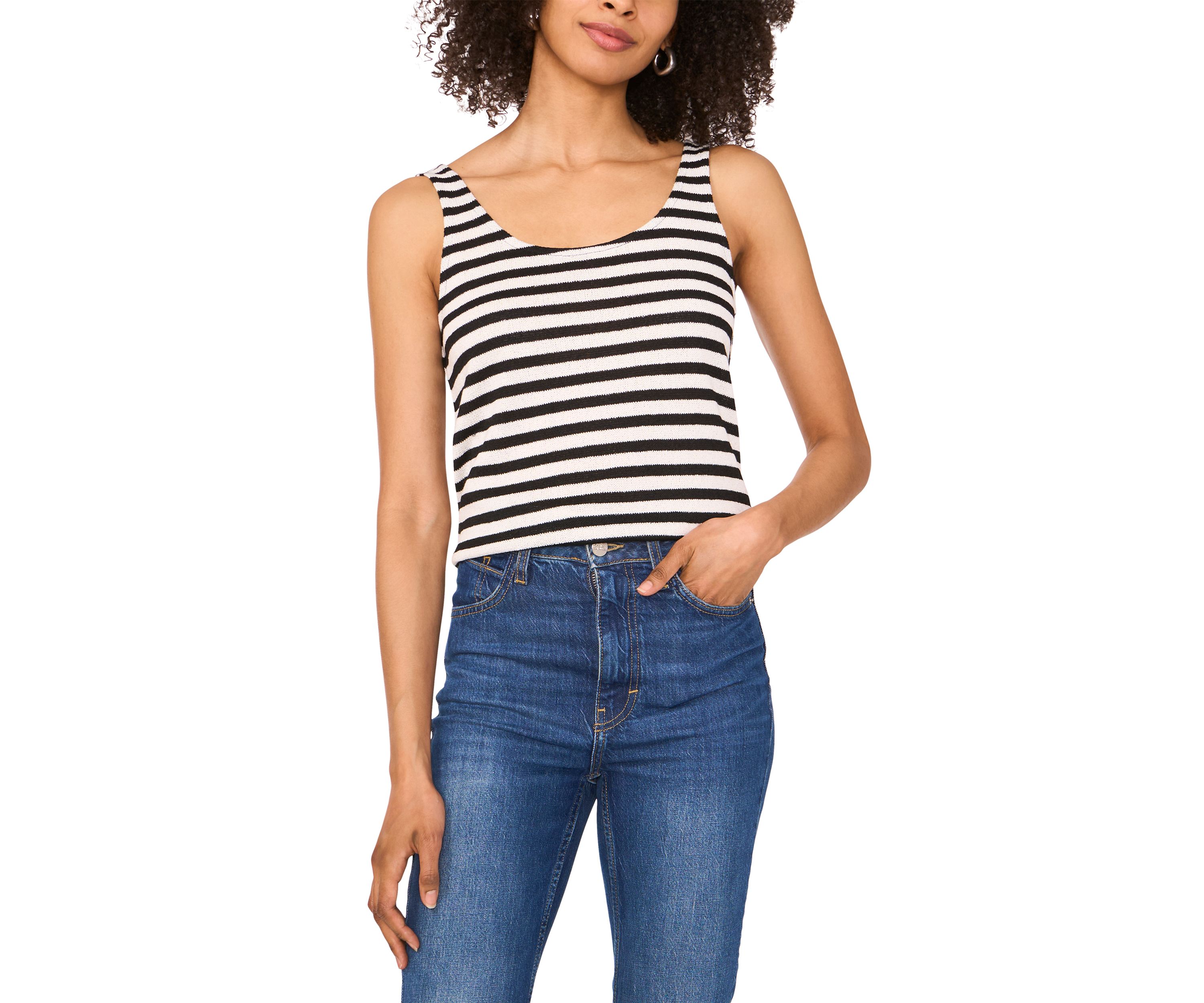 Womens Scoop Neck Stripe Sweater Tank Top