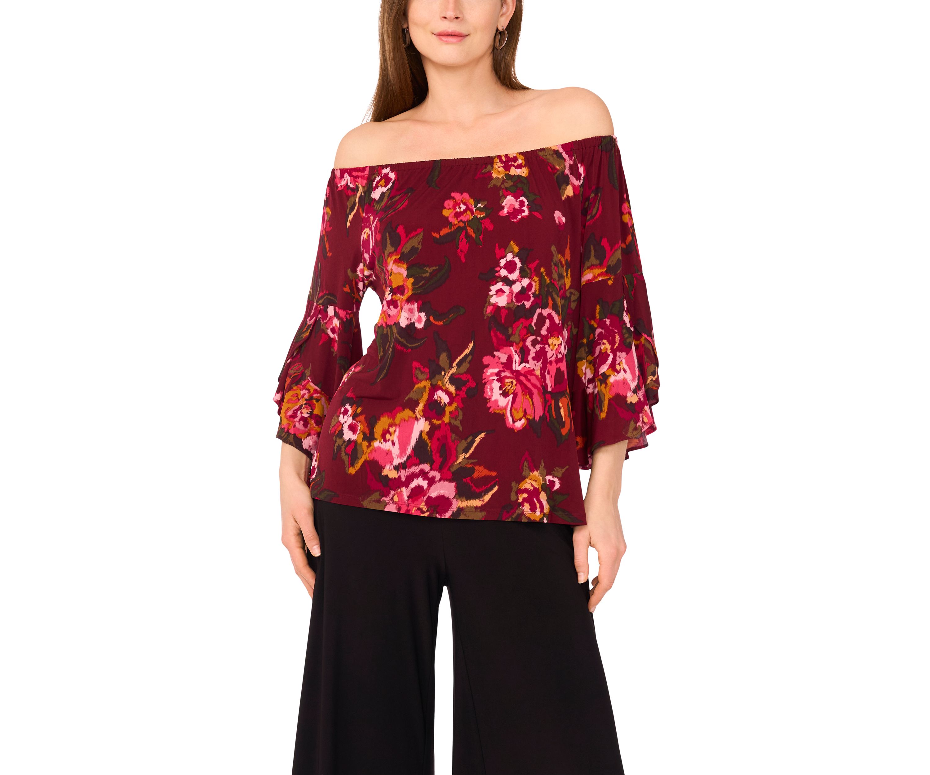 Womens Flutter Sleeve Off the Shoulder Floral Top 