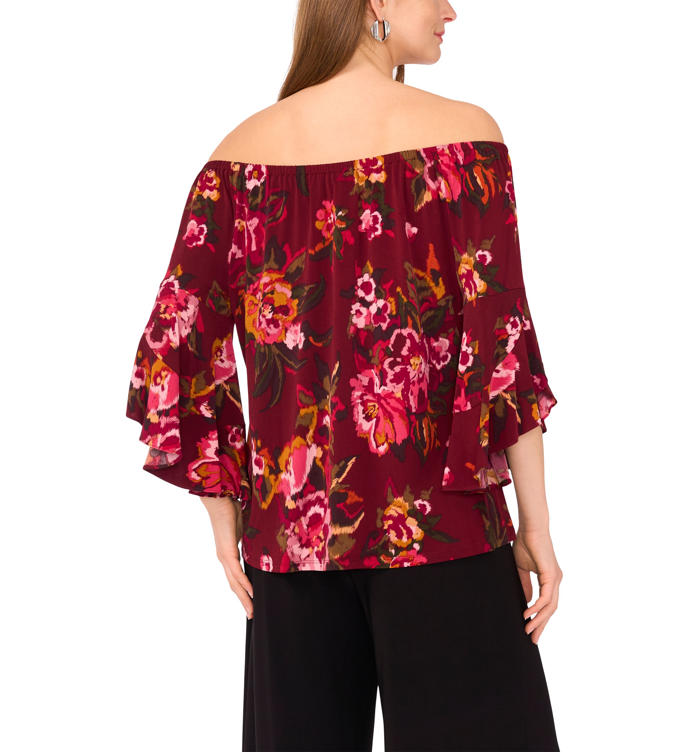 Womens Flutter Sleeve Off the Shoulder Floral Top 