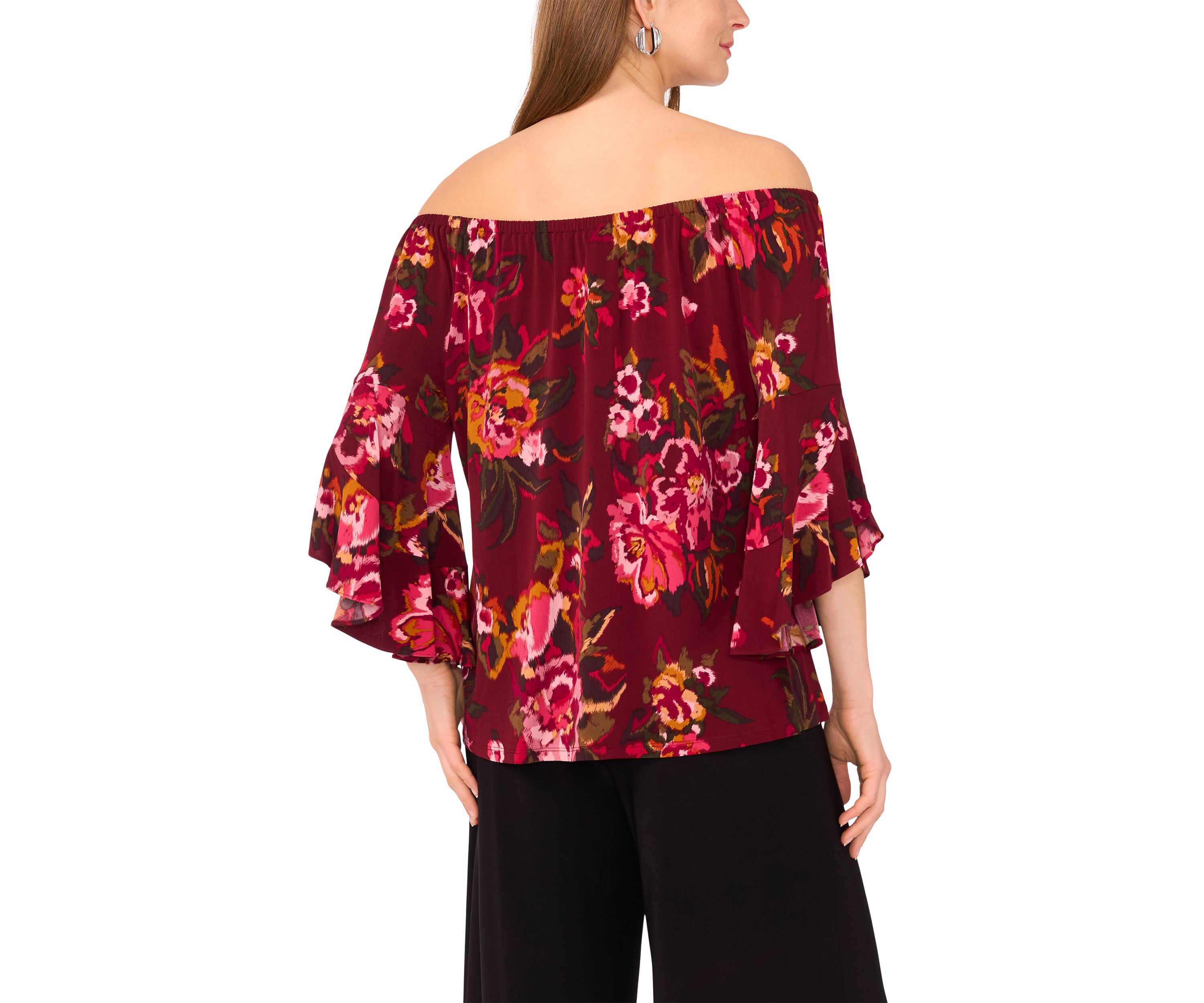 Womens Flutter Sleeve Off the Shoulder Floral Top 