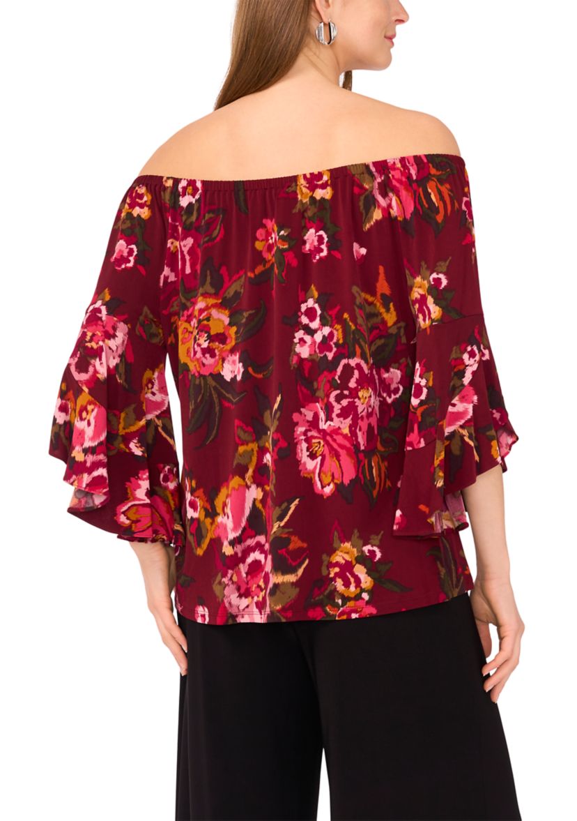 Womens Flutter Sleeve Off the Shoulder Floral Top 