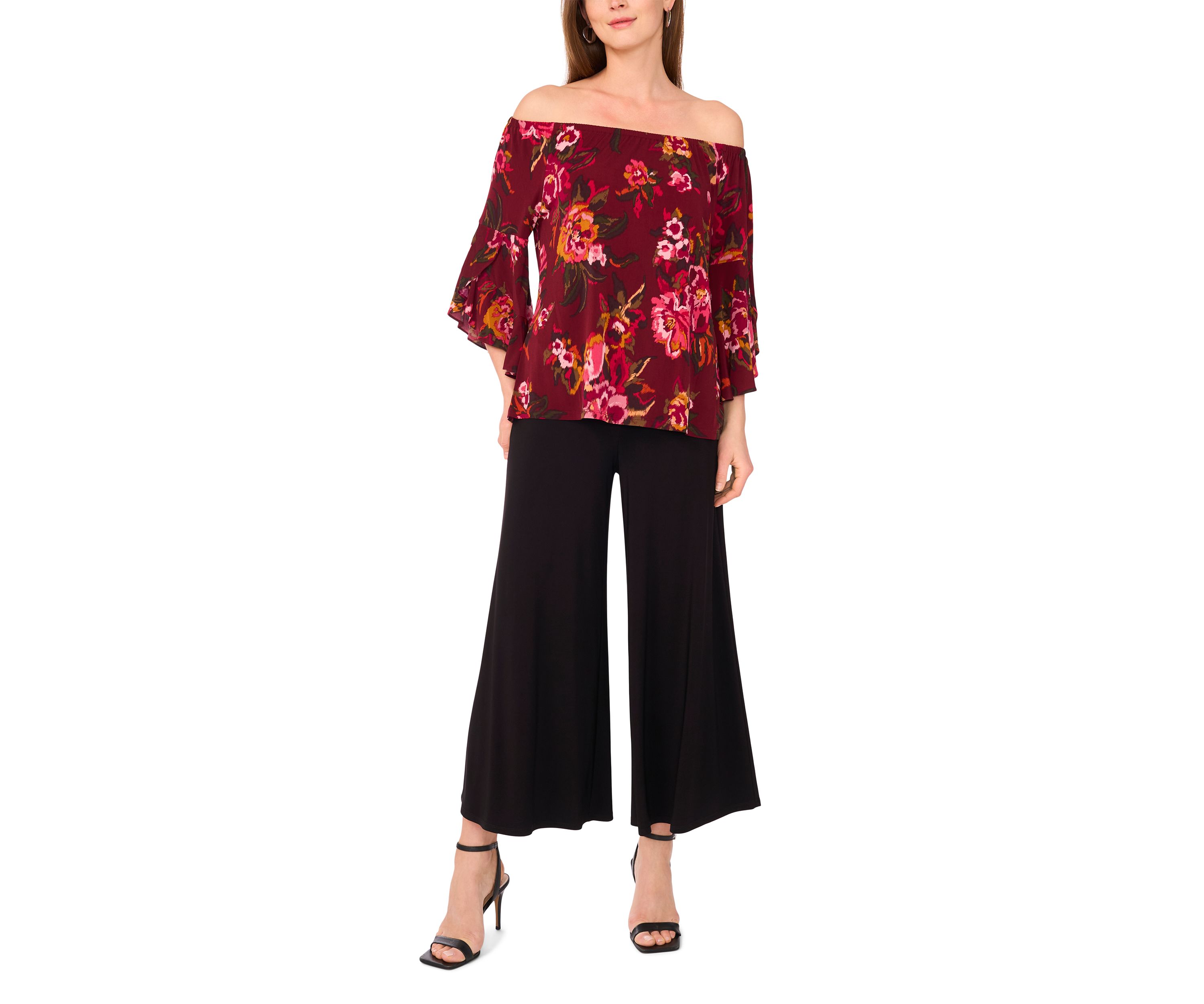 Womens Flutter Sleeve Off the Shoulder Floral Top 