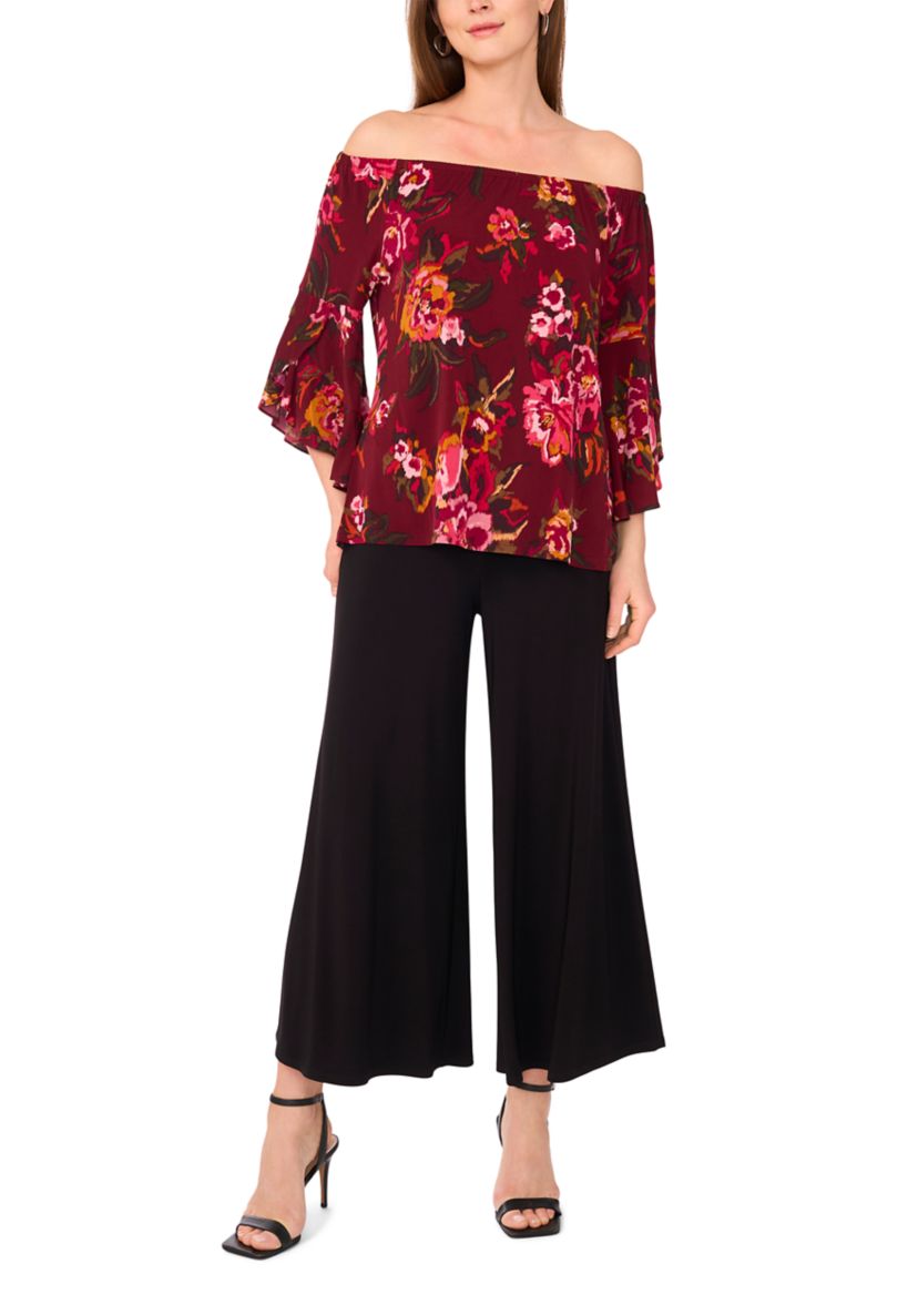 Womens Flutter Sleeve Off the Shoulder Floral Top 