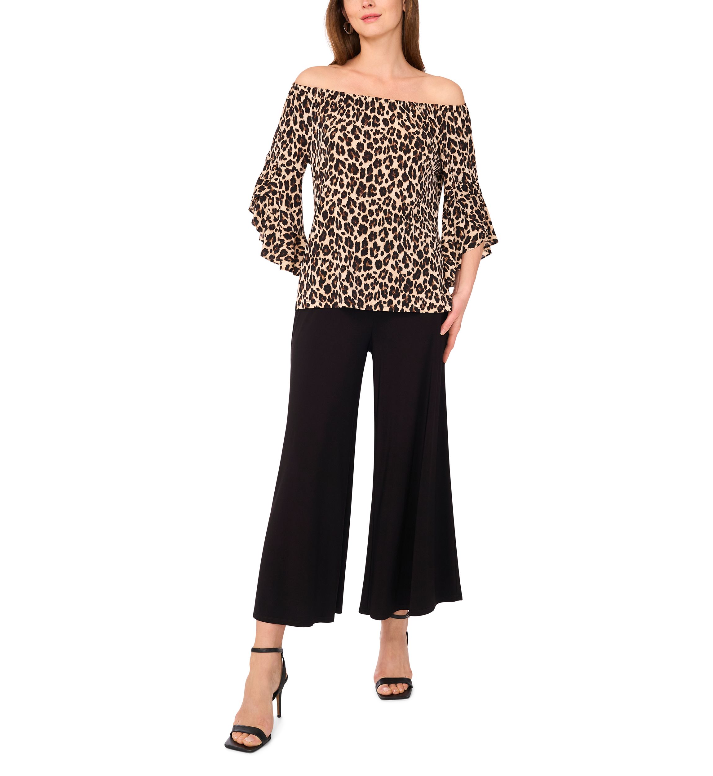 Womens Flutter Sleeve Animal Printed Off the Shoulder Top 