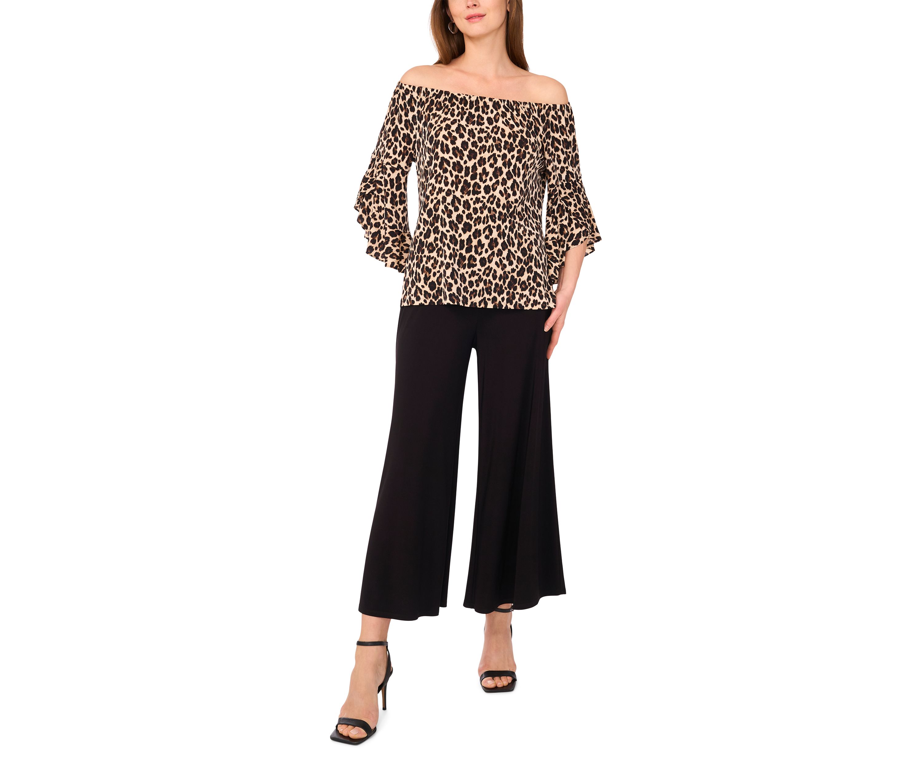 Womens Flutter Sleeve Animal Printed Off the Shoulder Top 
