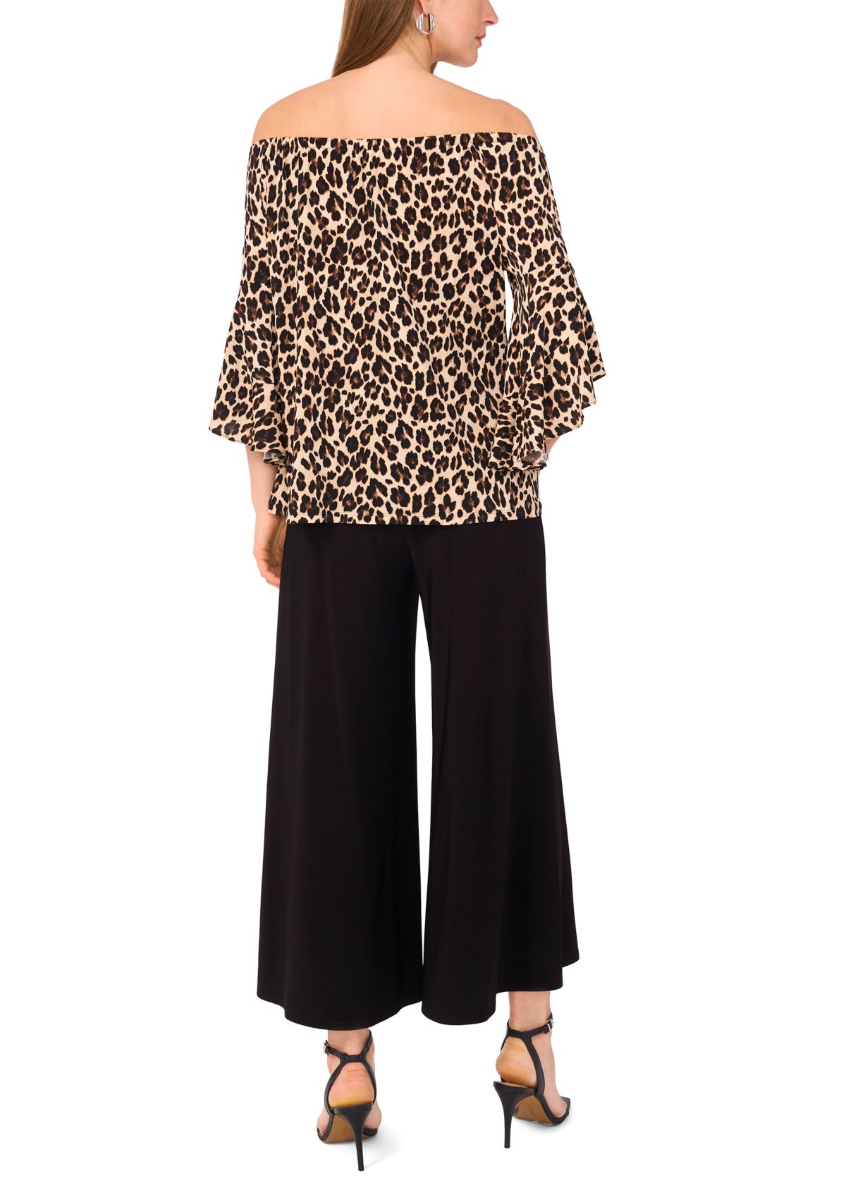 Womens Flutter Sleeve Animal Printed Off the Shoulder Top 