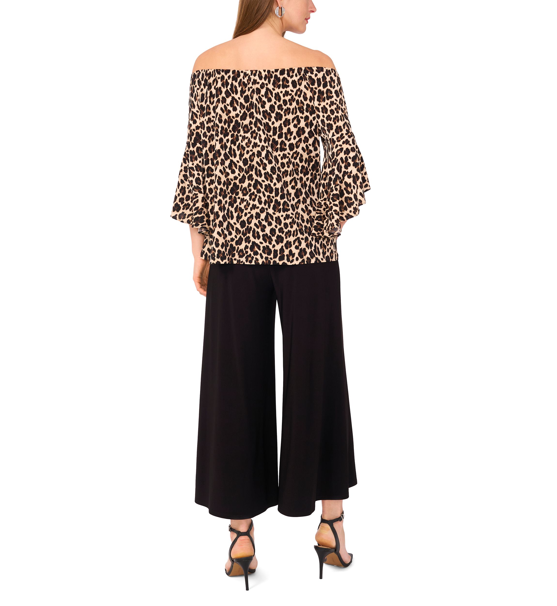Womens Flutter Sleeve Animal Printed Off the Shoulder Top 
