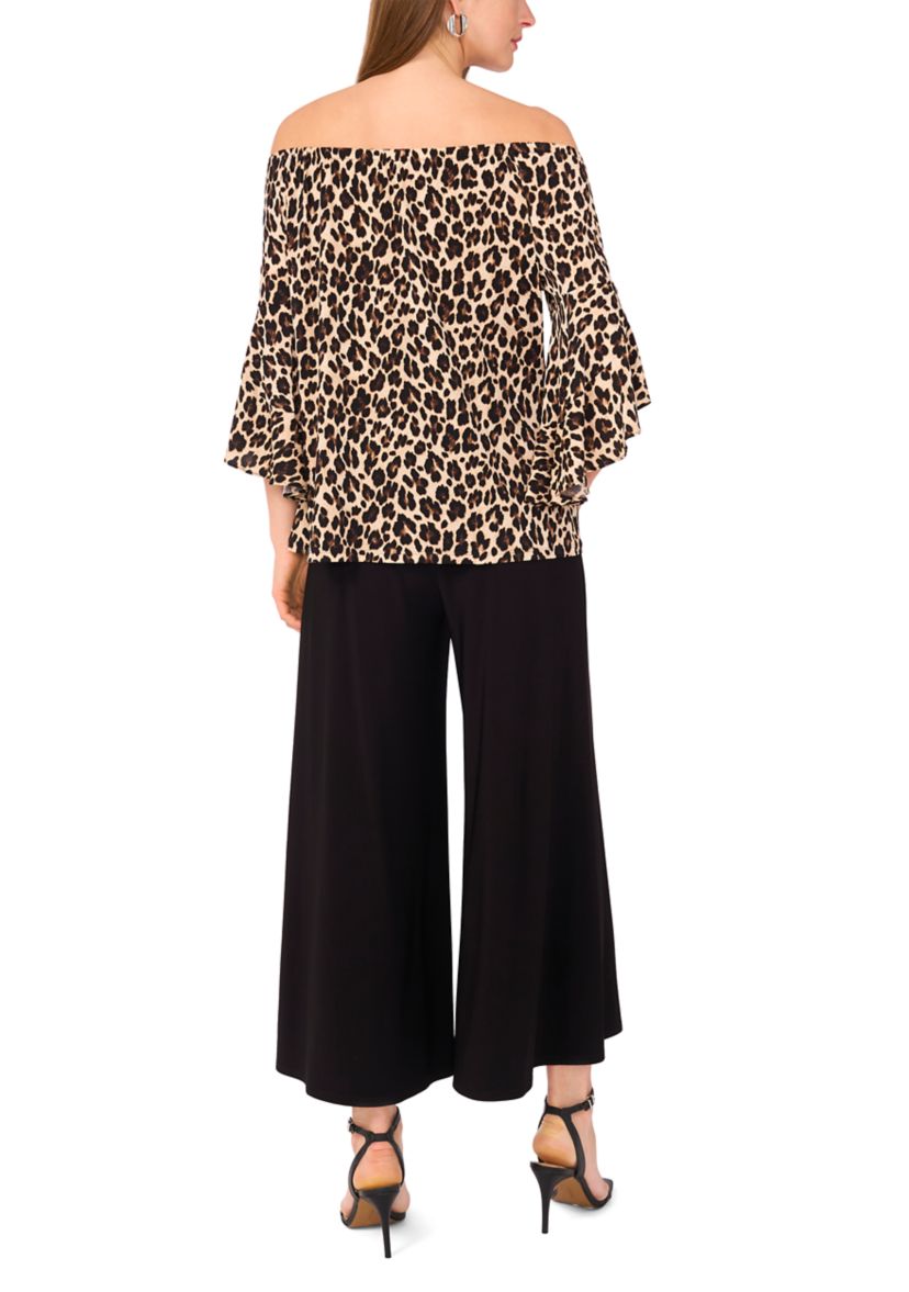 Womens Flutter Sleeve Animal Printed Off the Shoulder Top 