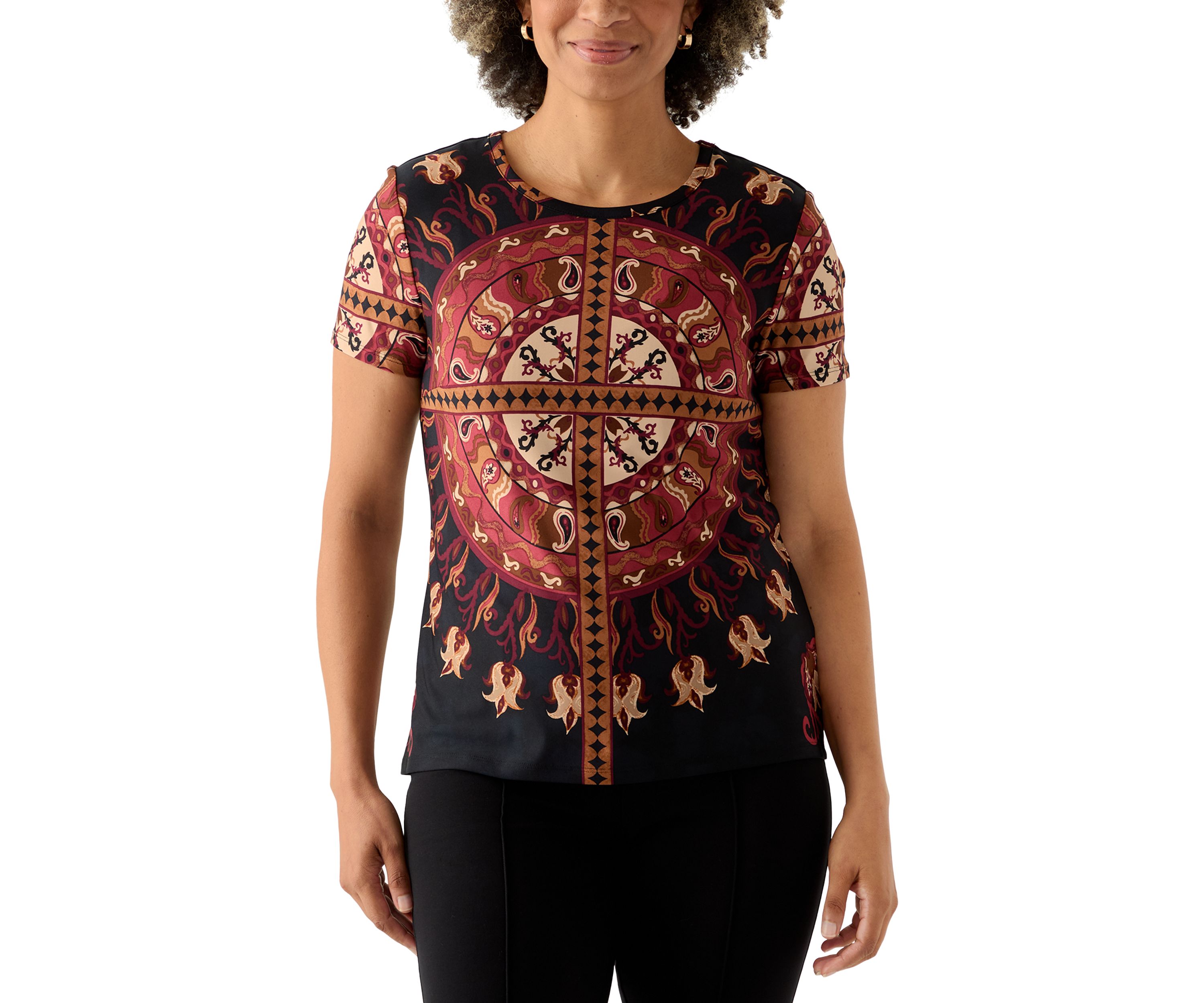 Womens Crew Neck Short Sleeve Medallian T-Shirt