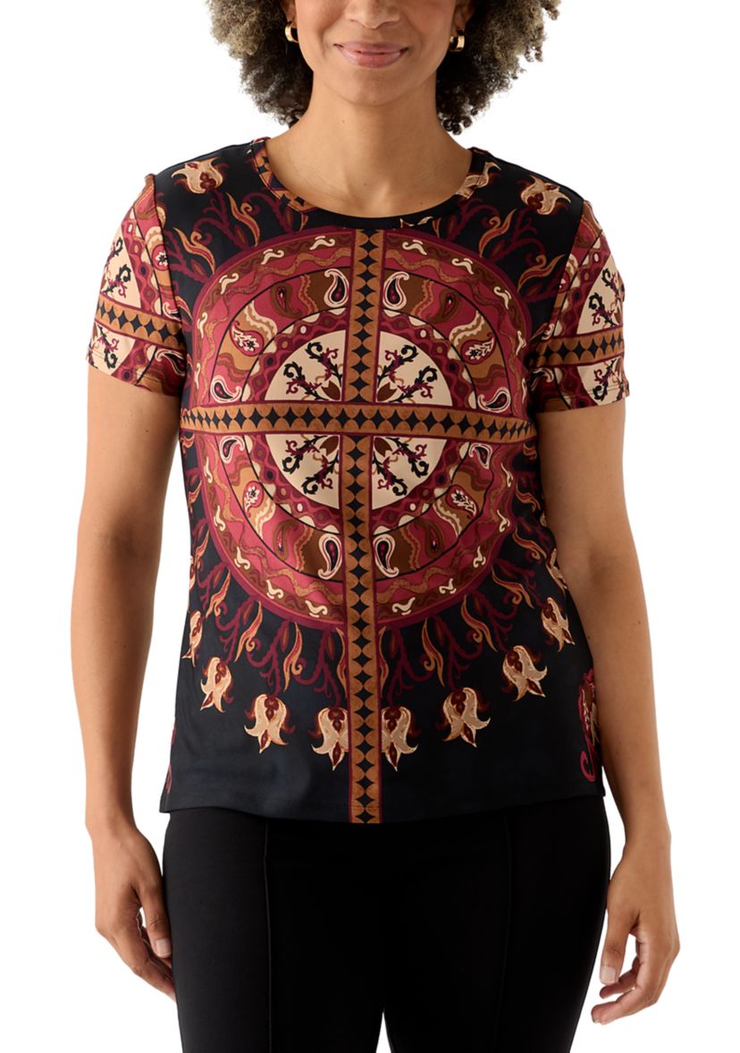 Womens Crew Neck Short Sleeve Medallian T-Shirt
