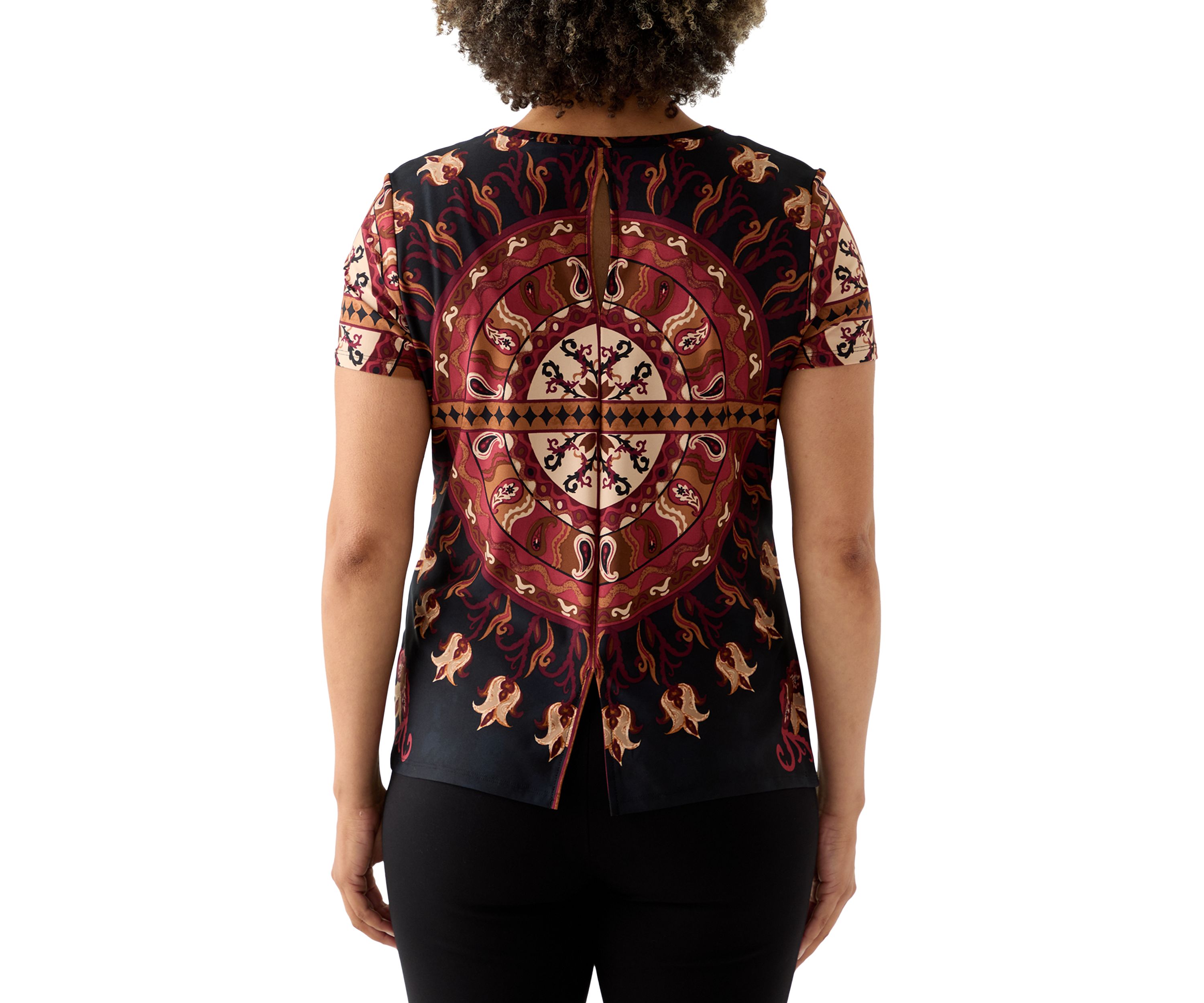 Womens Crew Neck Short Sleeve Medallian T-Shirt