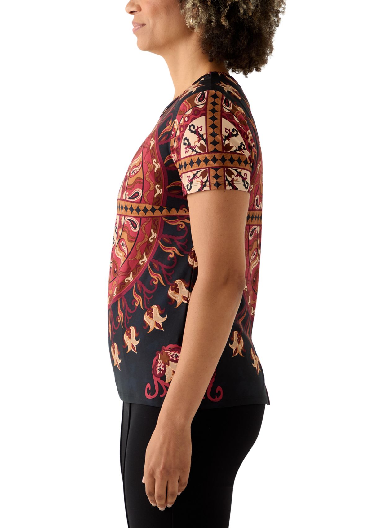Womens Crew Neck Short Sleeve Medallian T-Shirt