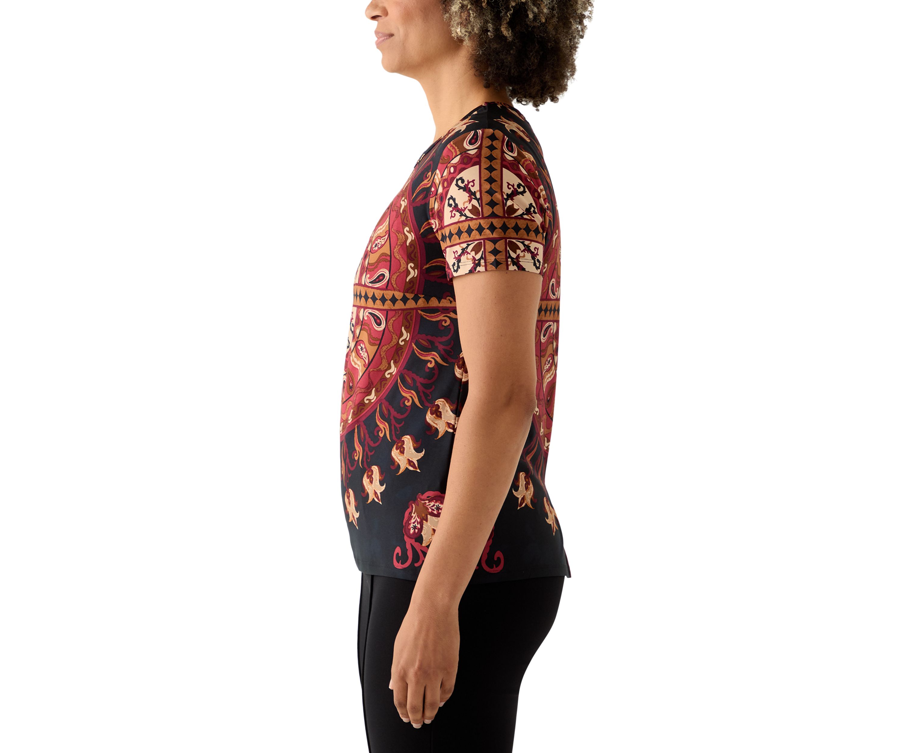 Womens Crew Neck Short Sleeve Medallian T-Shirt