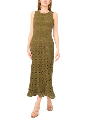 vince camuto crochet dress Vince Camuto Sleeveless Crochet Trim Tiered Maxi Women's Dress Rich : XS