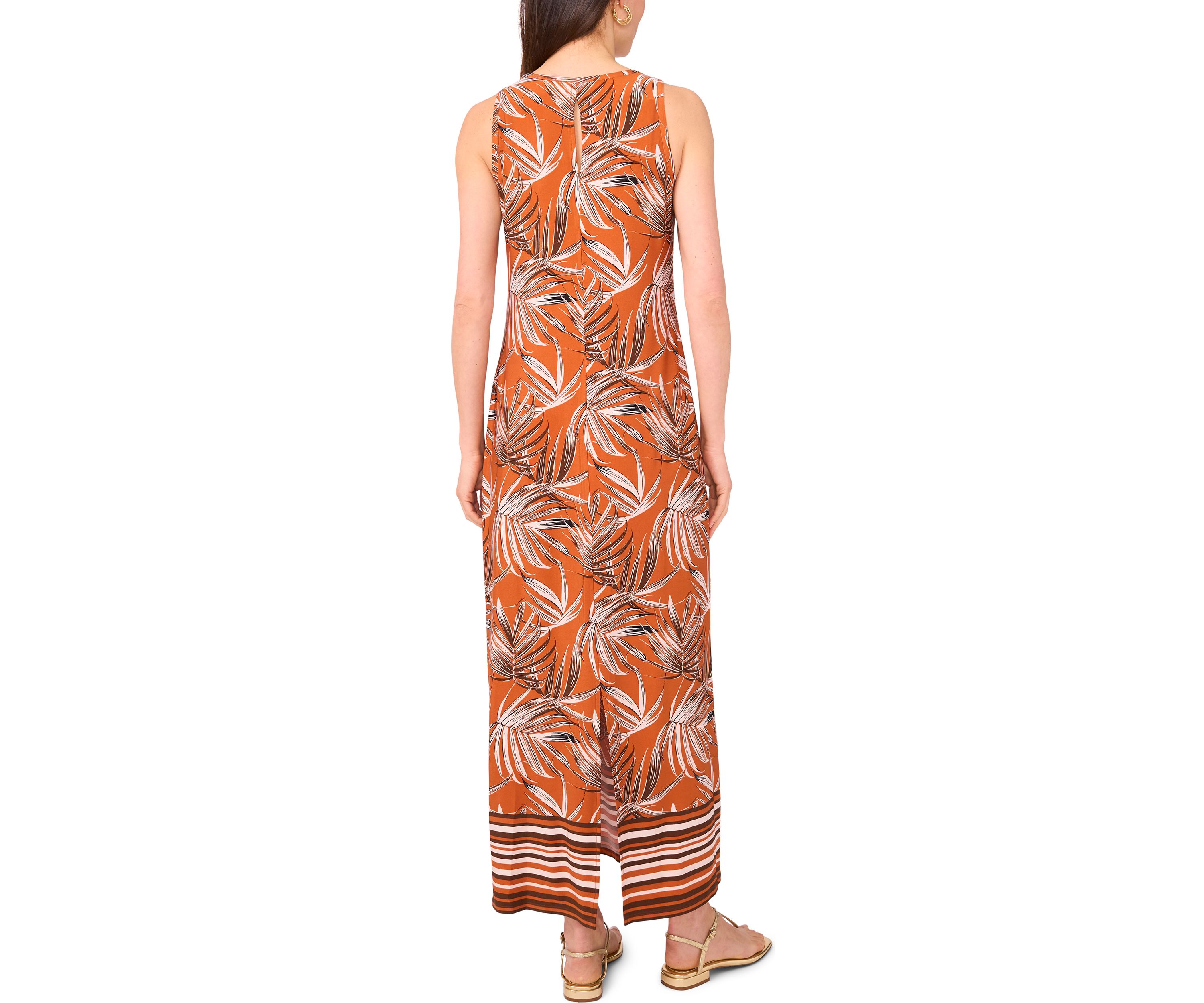 Womens Border Leaves Sleeveless Maxi Dress