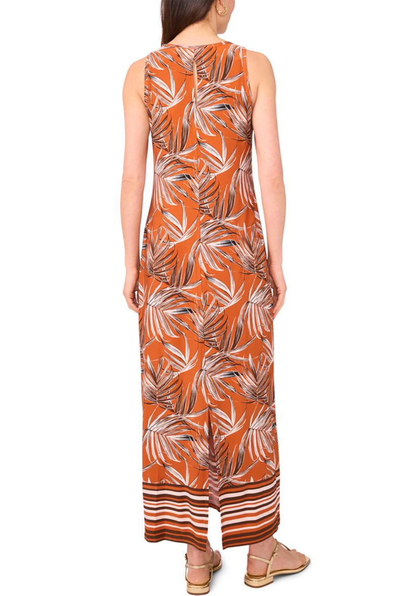 Womens Border Leaves Sleeveless Maxi Dress