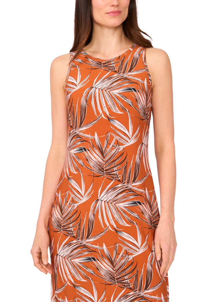 Womens Border Leaves Sleeveless Maxi Dress