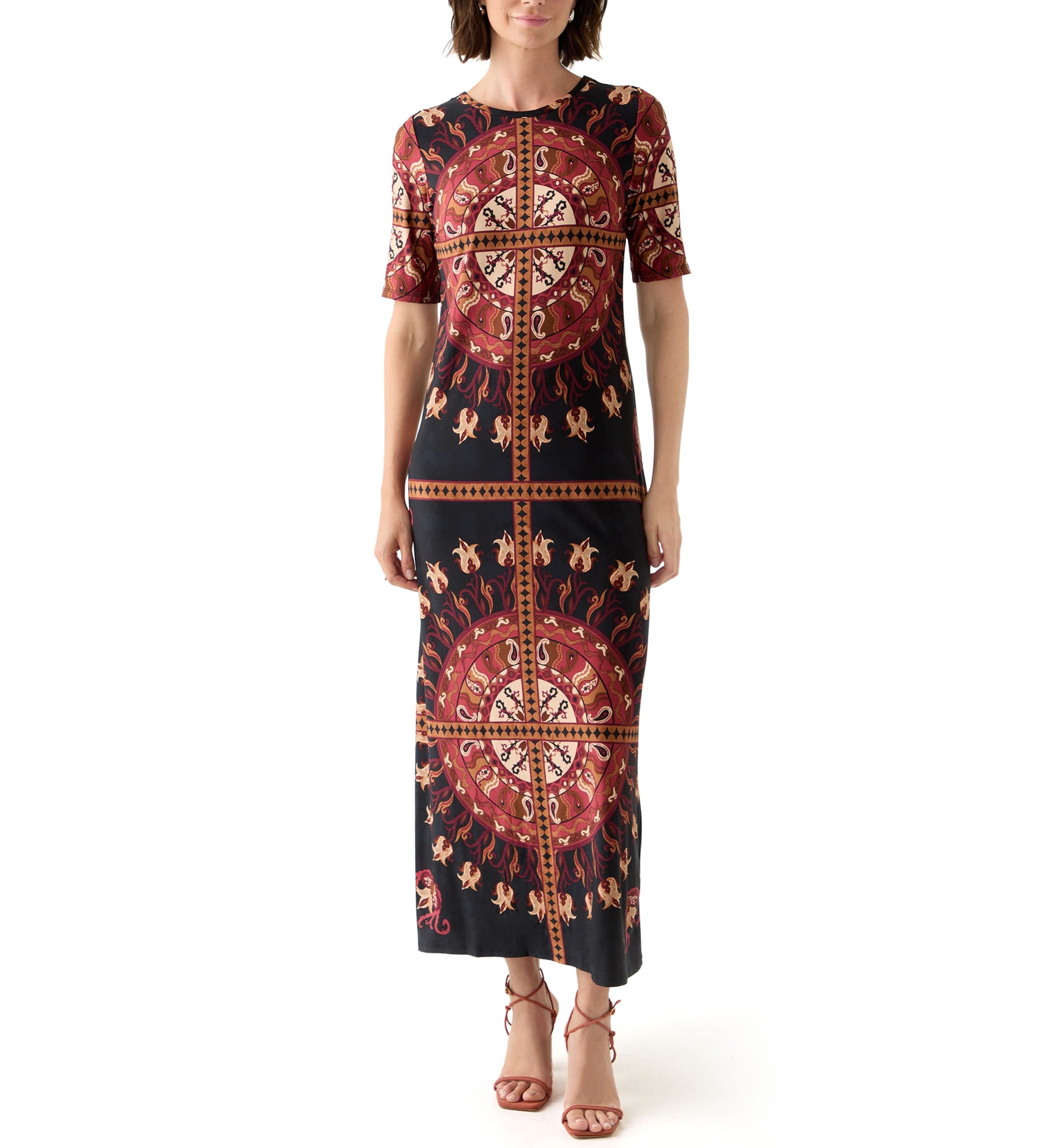 Womens Short Sleeve Medallion Maxi Dress