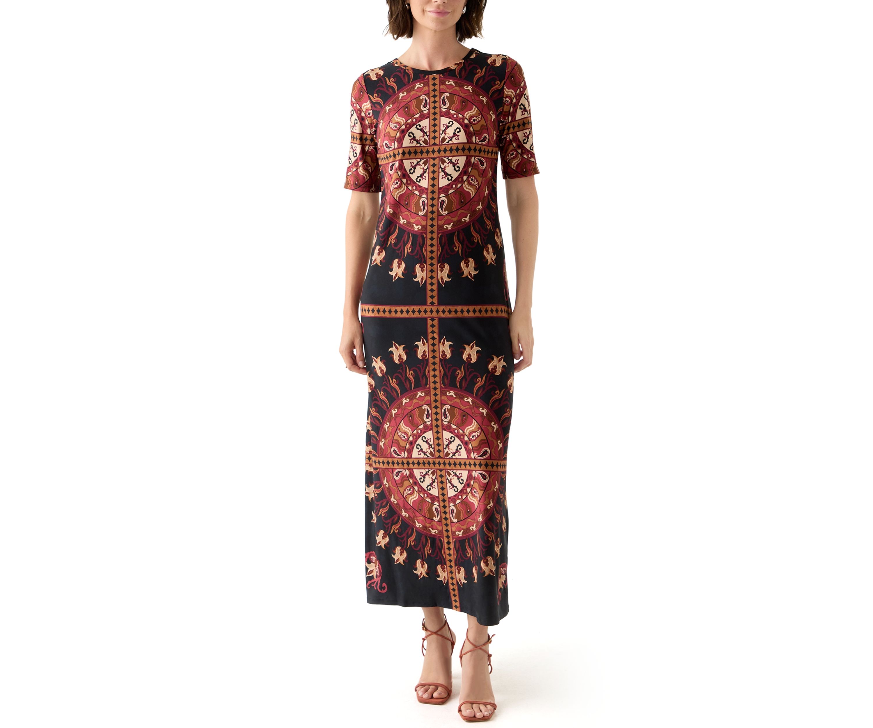 Womens Short Sleeve Medallion Maxi Dress