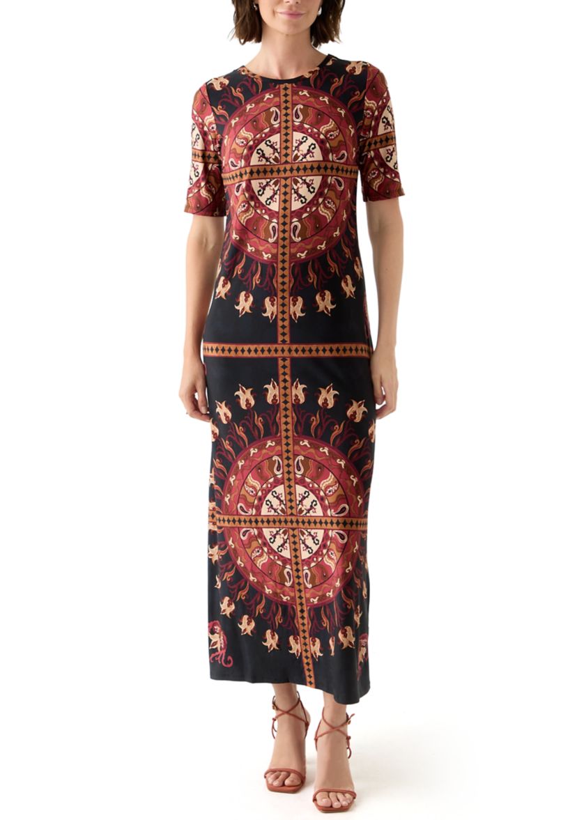 Womens Short Sleeve Medallion Maxi Dress