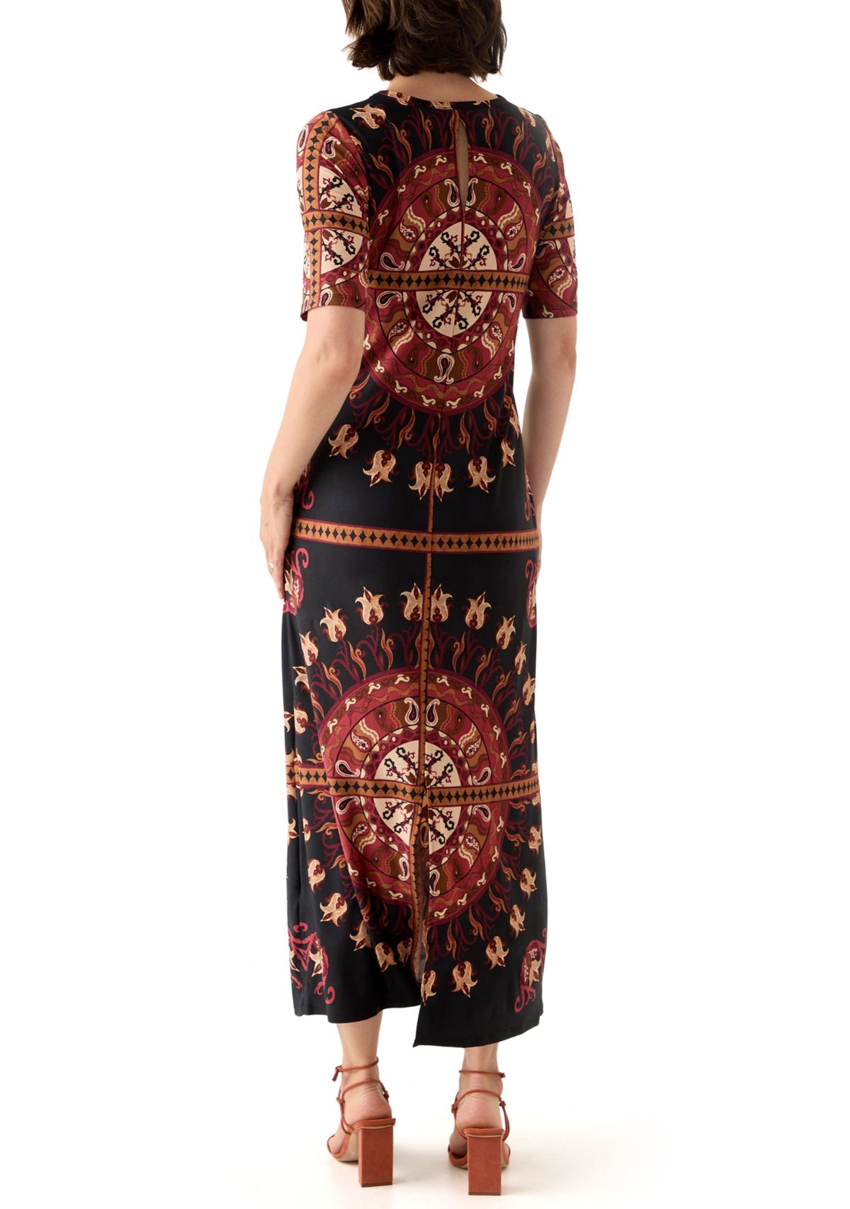 Womens Short Sleeve Medallion Maxi Dress
