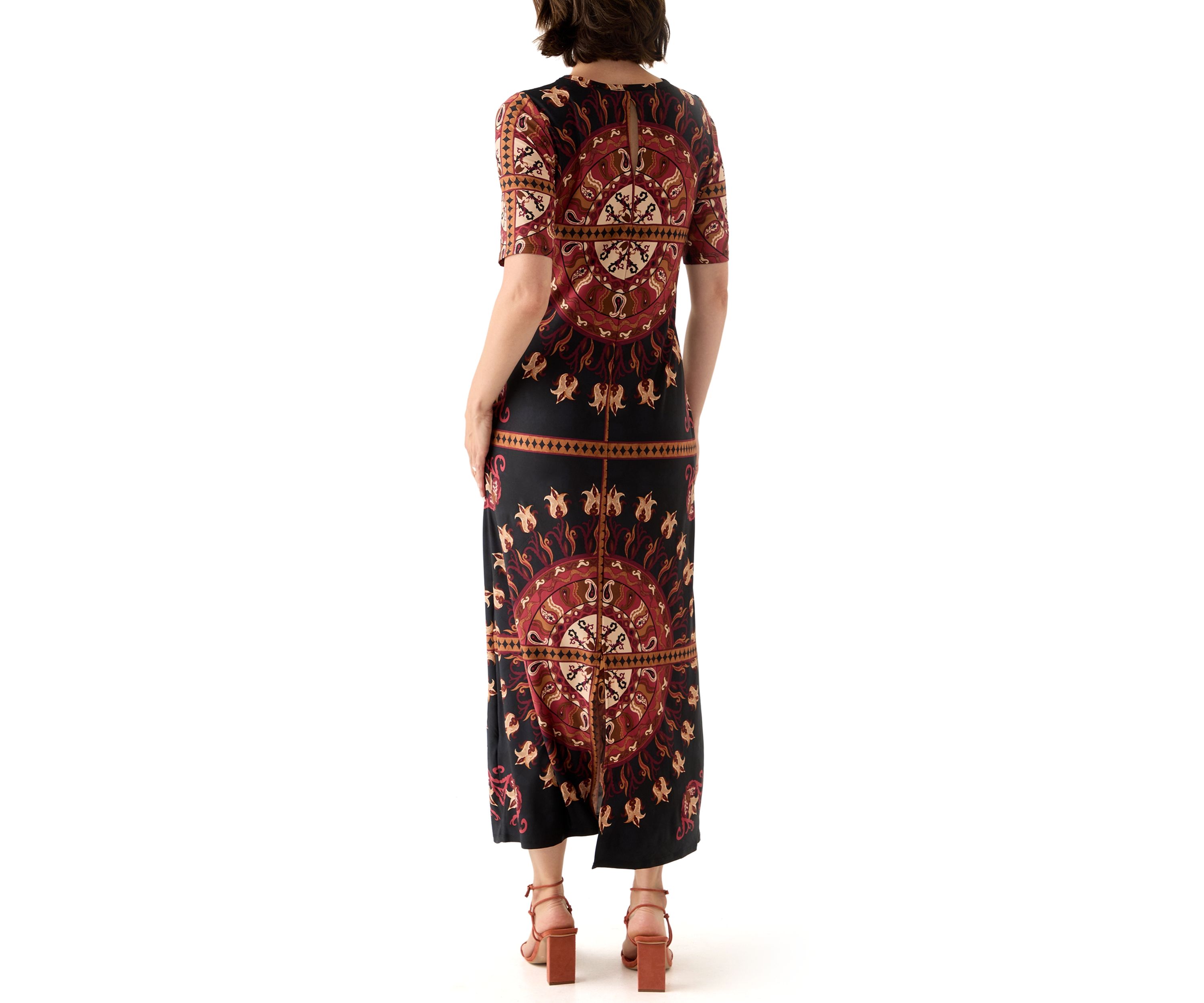 Womens Short Sleeve Medallion Maxi Dress