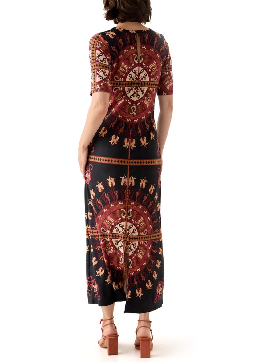 Womens Short Sleeve Medallion Maxi Dress